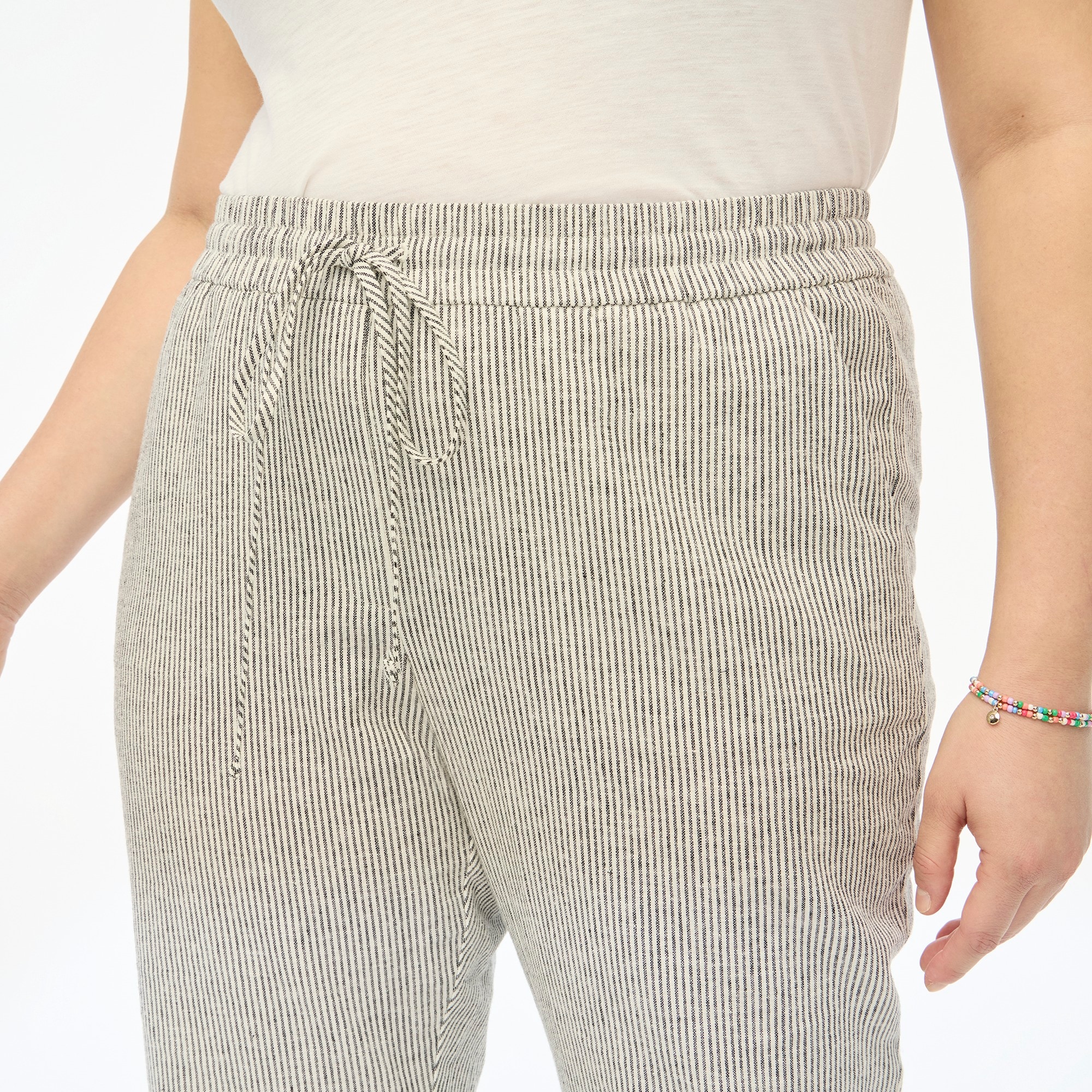 Petite striped linen-cotton blend drawstring pant