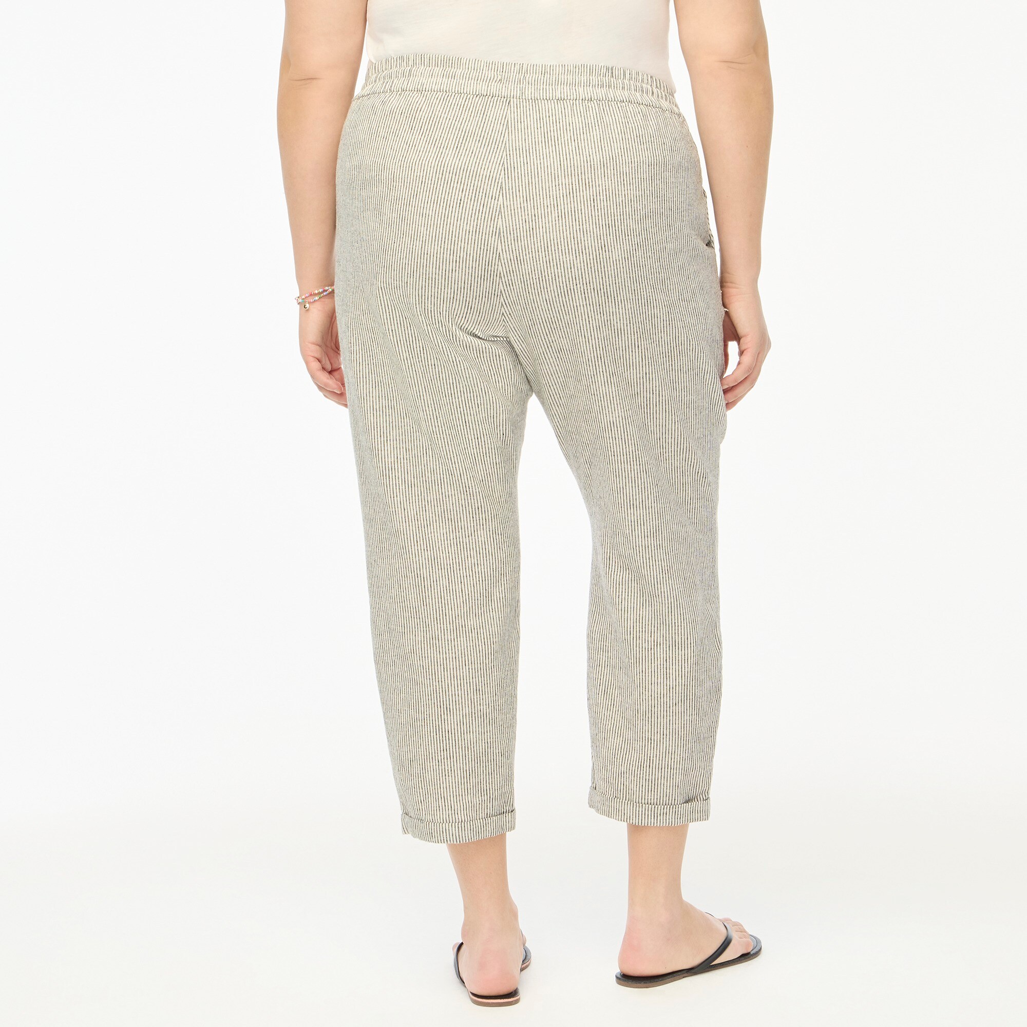 Petite striped linen-cotton blend drawstring pant