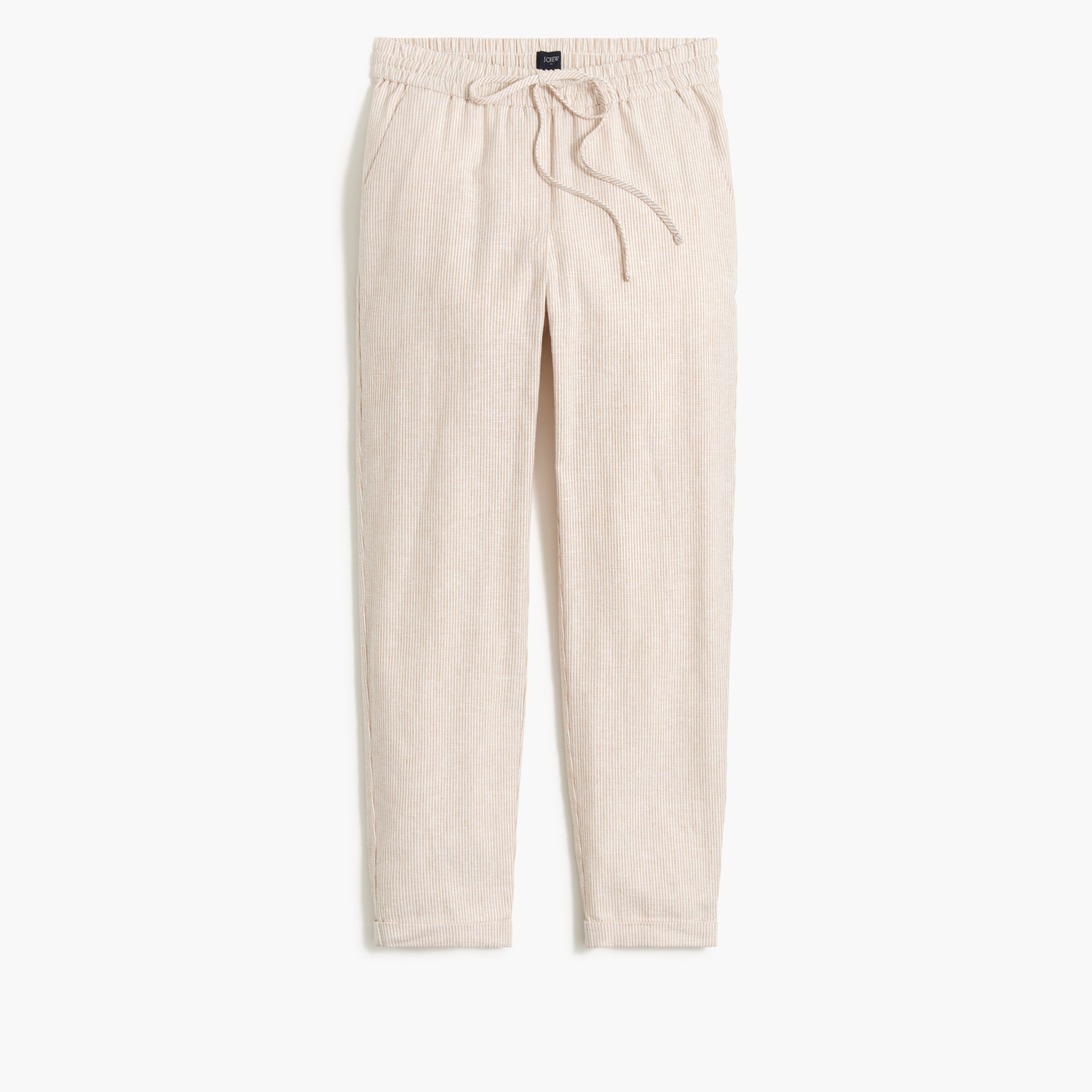 striped linen-cotton blend drawstring pant for women