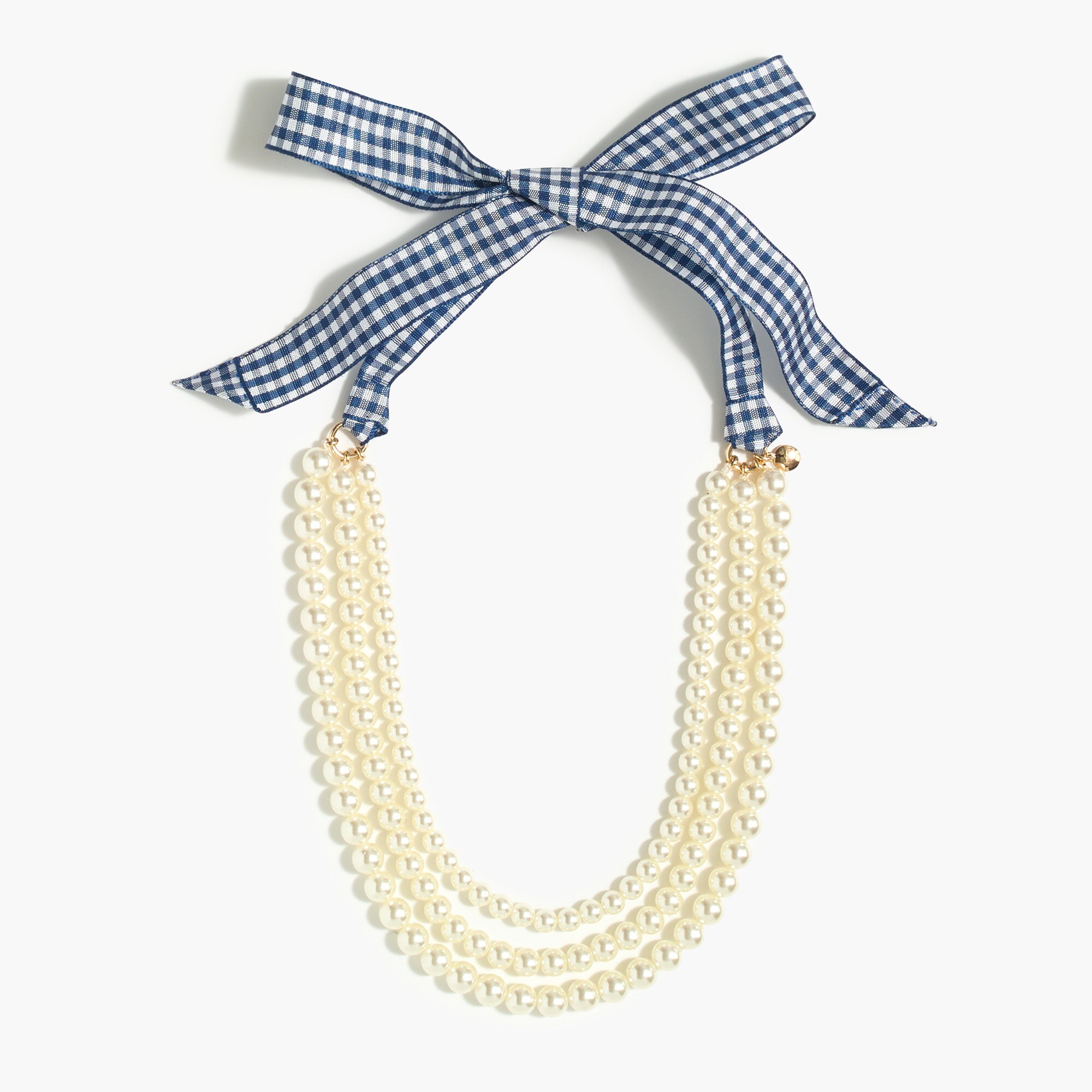 Pearl and gingham ribbon statement necklace