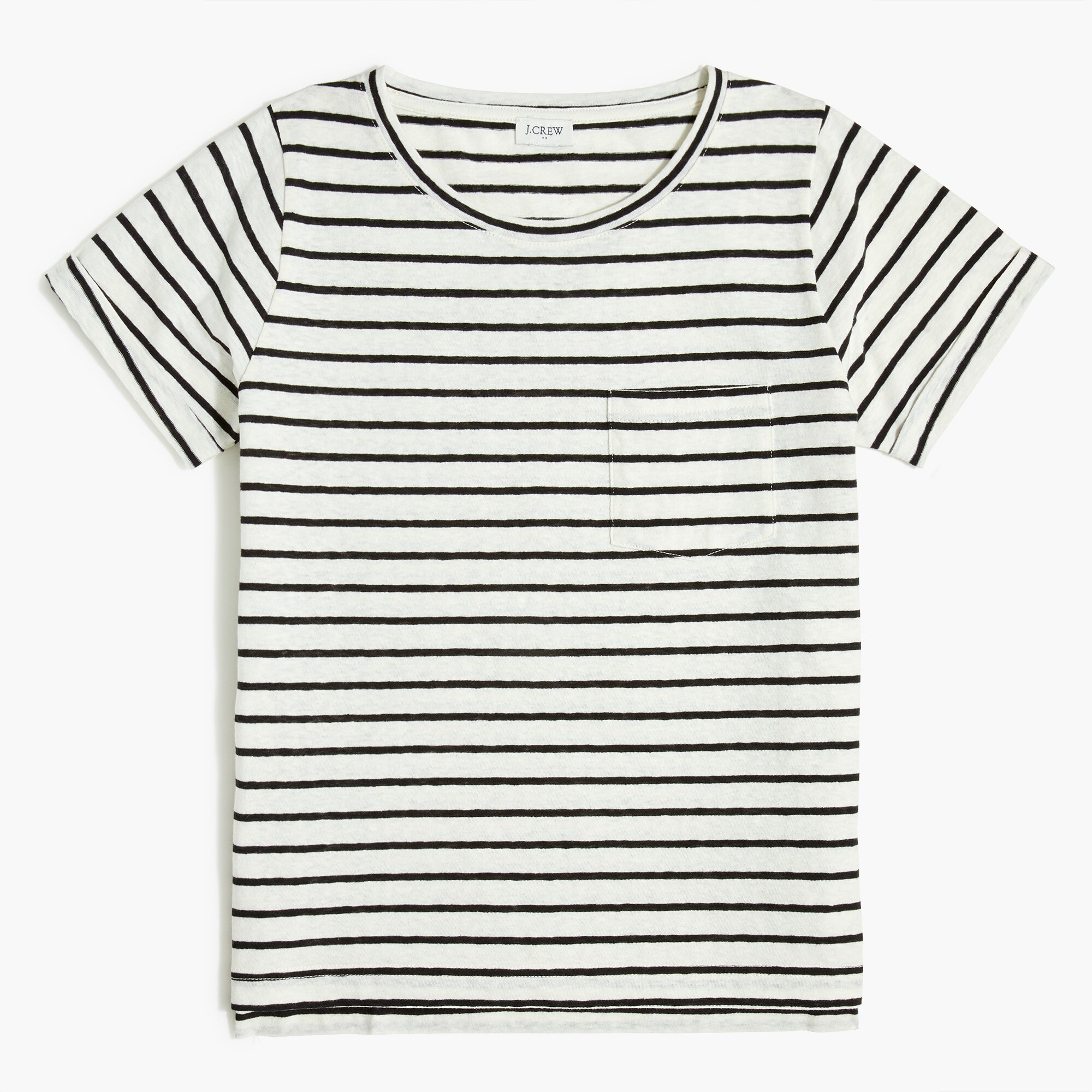 Striped slub cotton-blend rolled short-sleeve tee