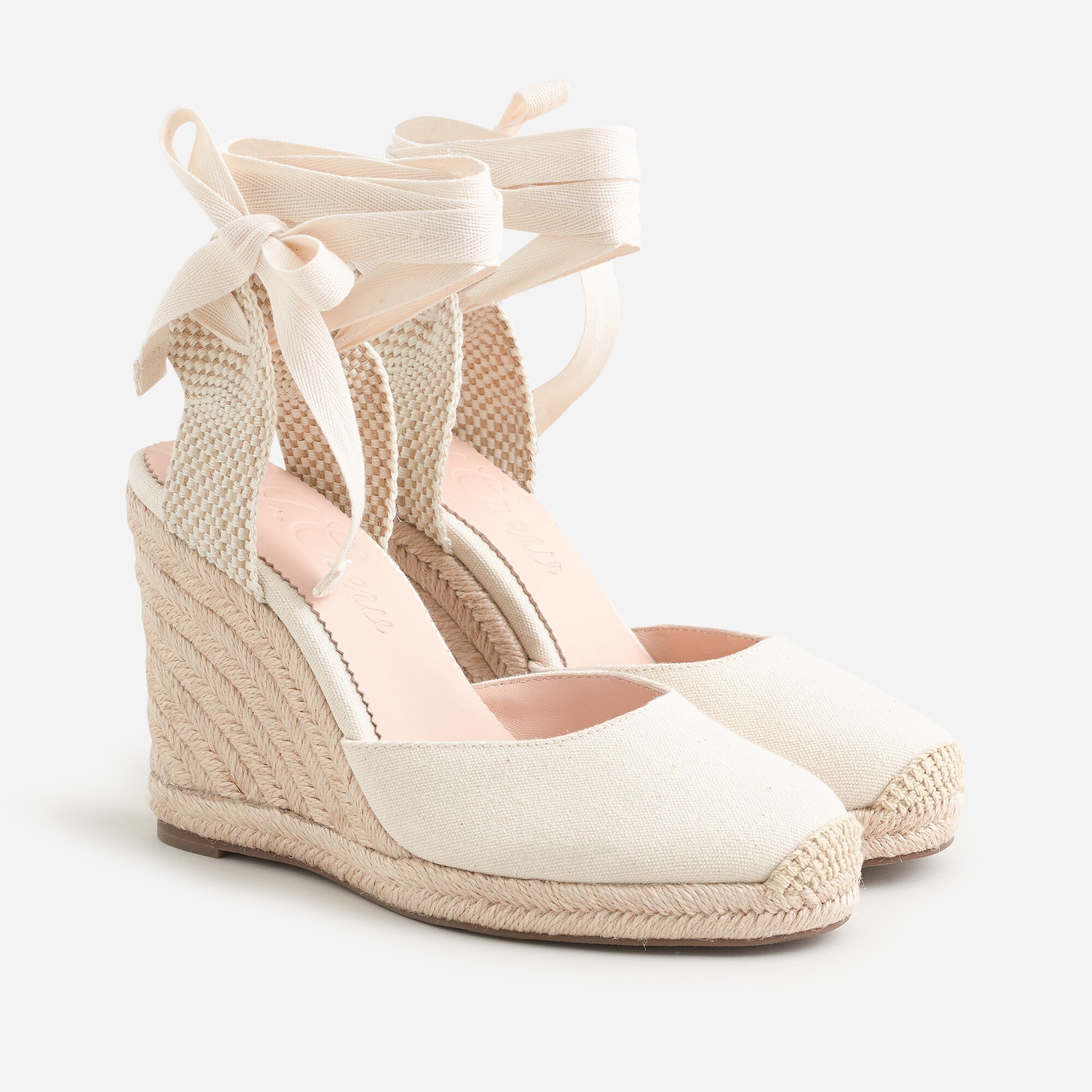 Round-toe canvas espadrille wedges