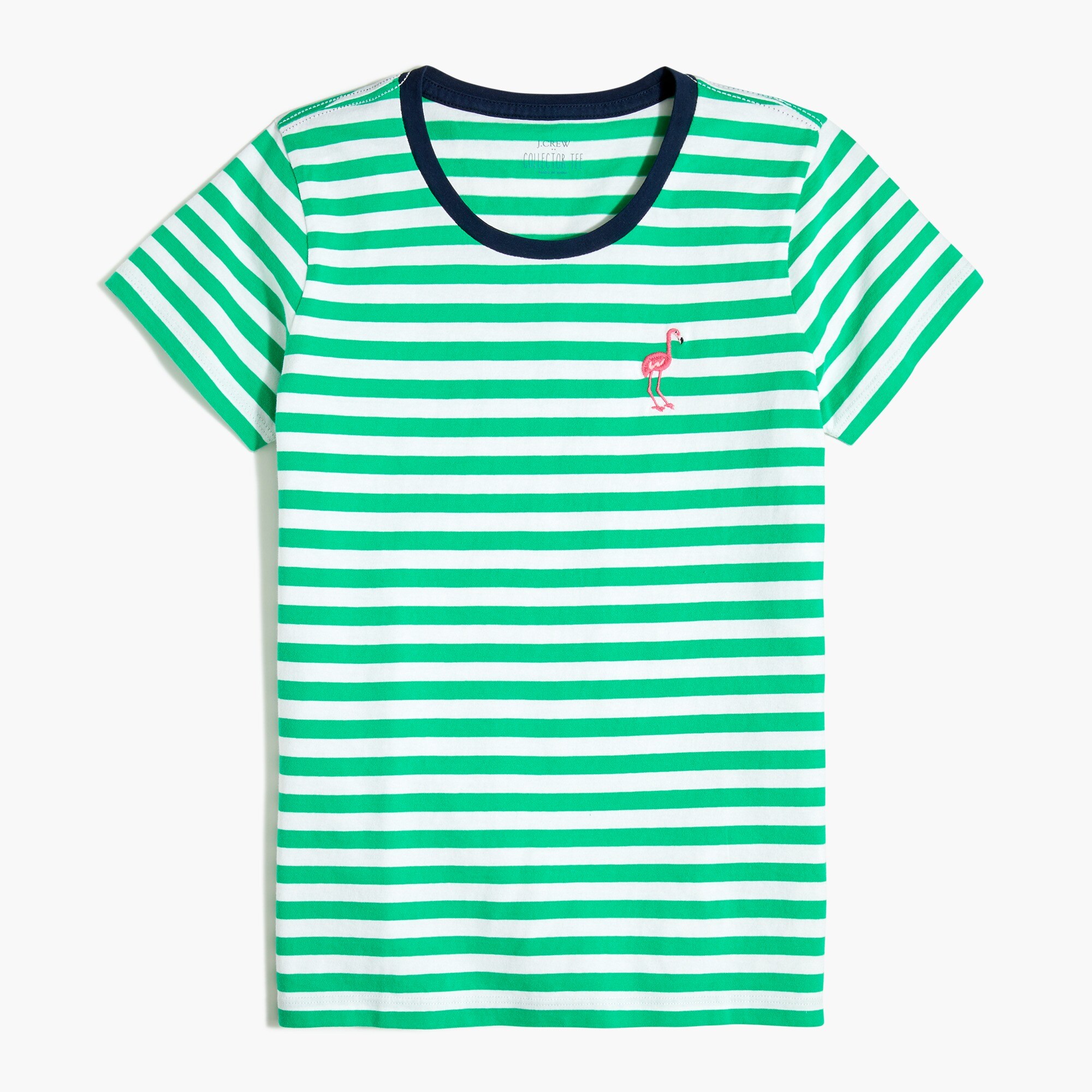 Striped graphic tee with embroidered critter