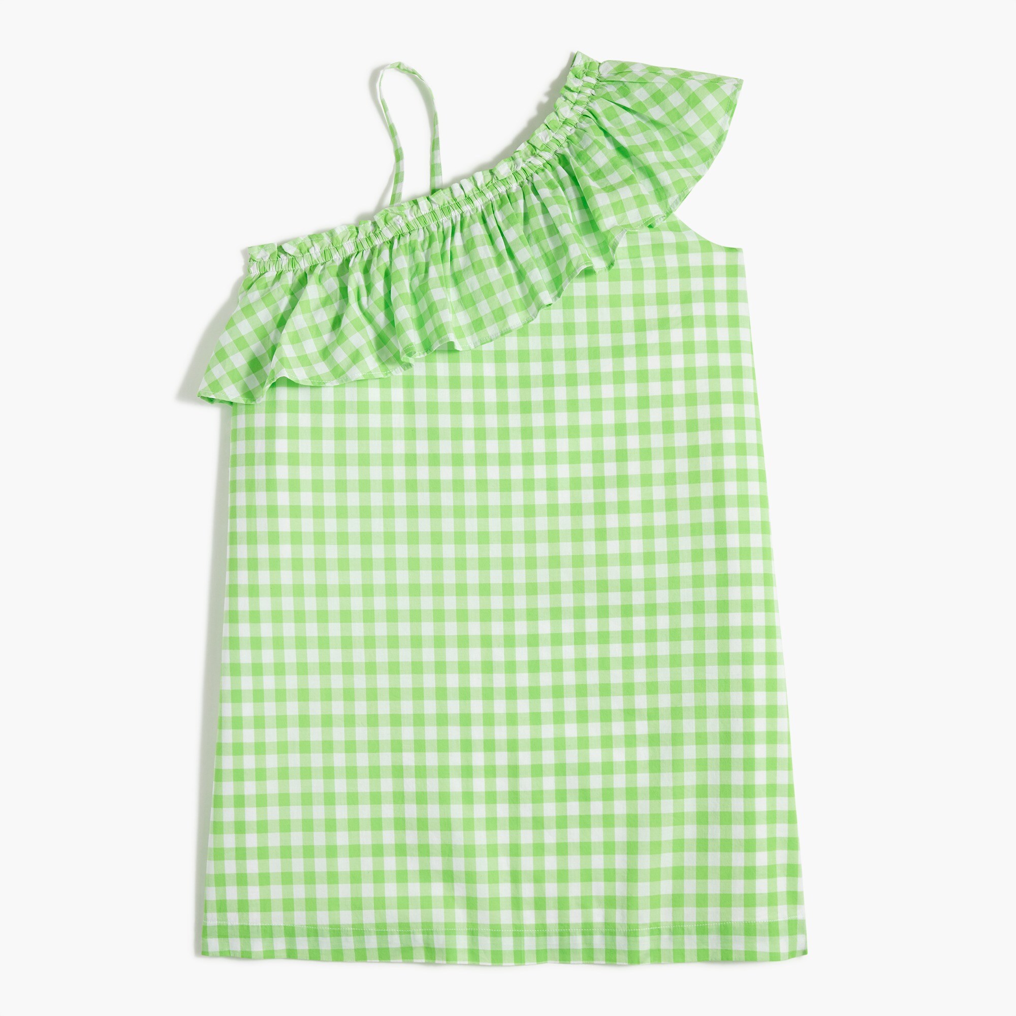 Girls' gingham one-shoulder dress