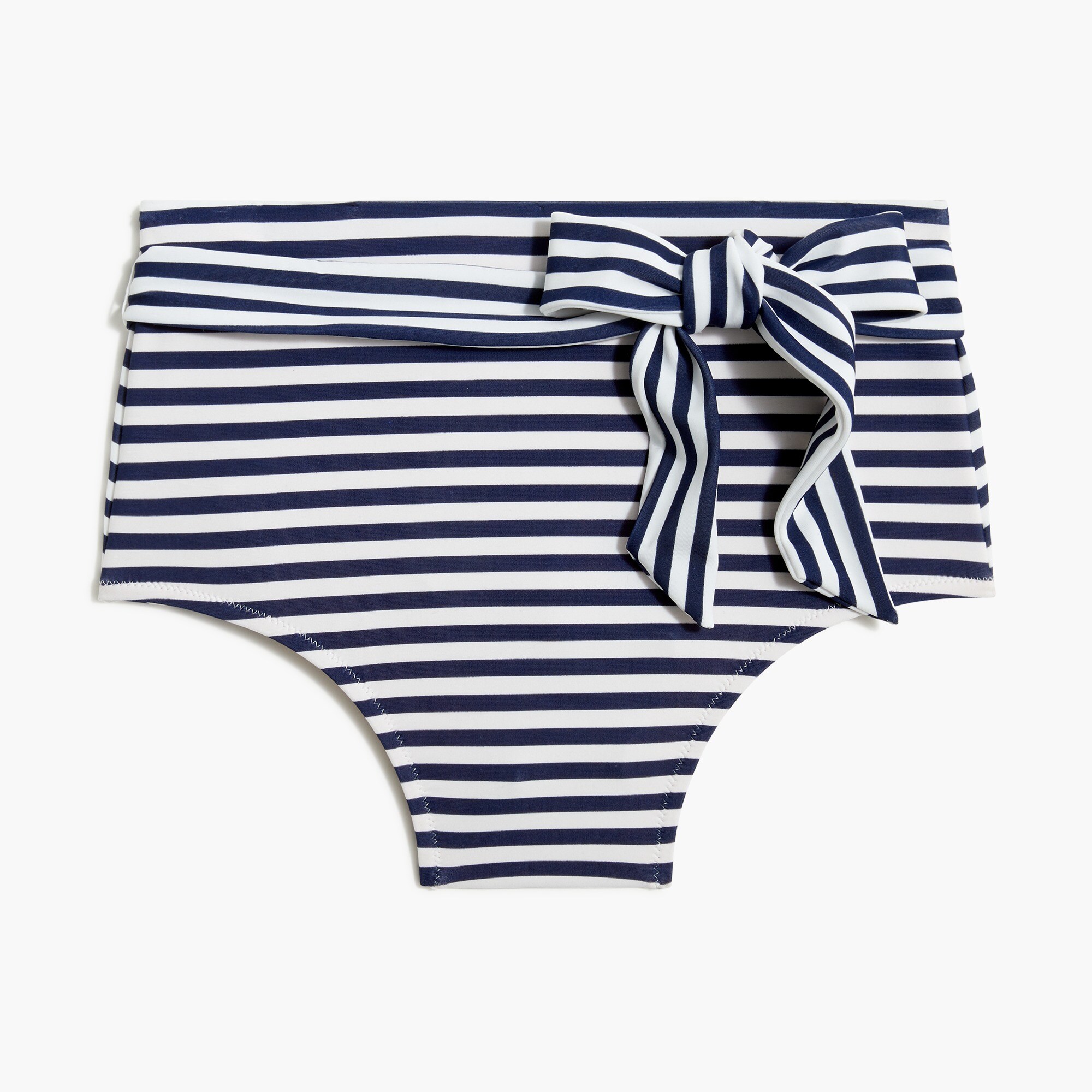 Striped high-waisted bikini bottom with belt