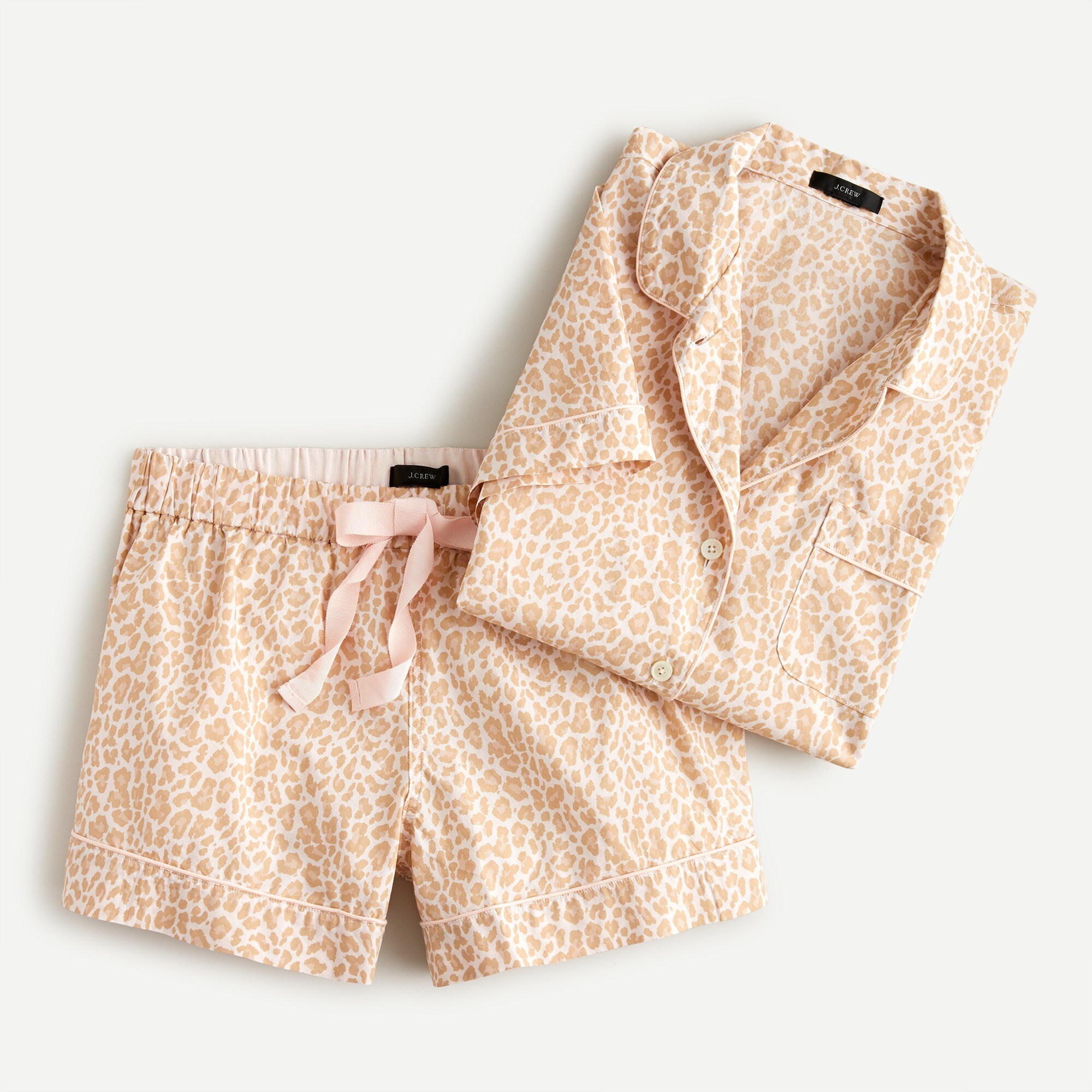 Cotton poplin pajama short set in pink leopard