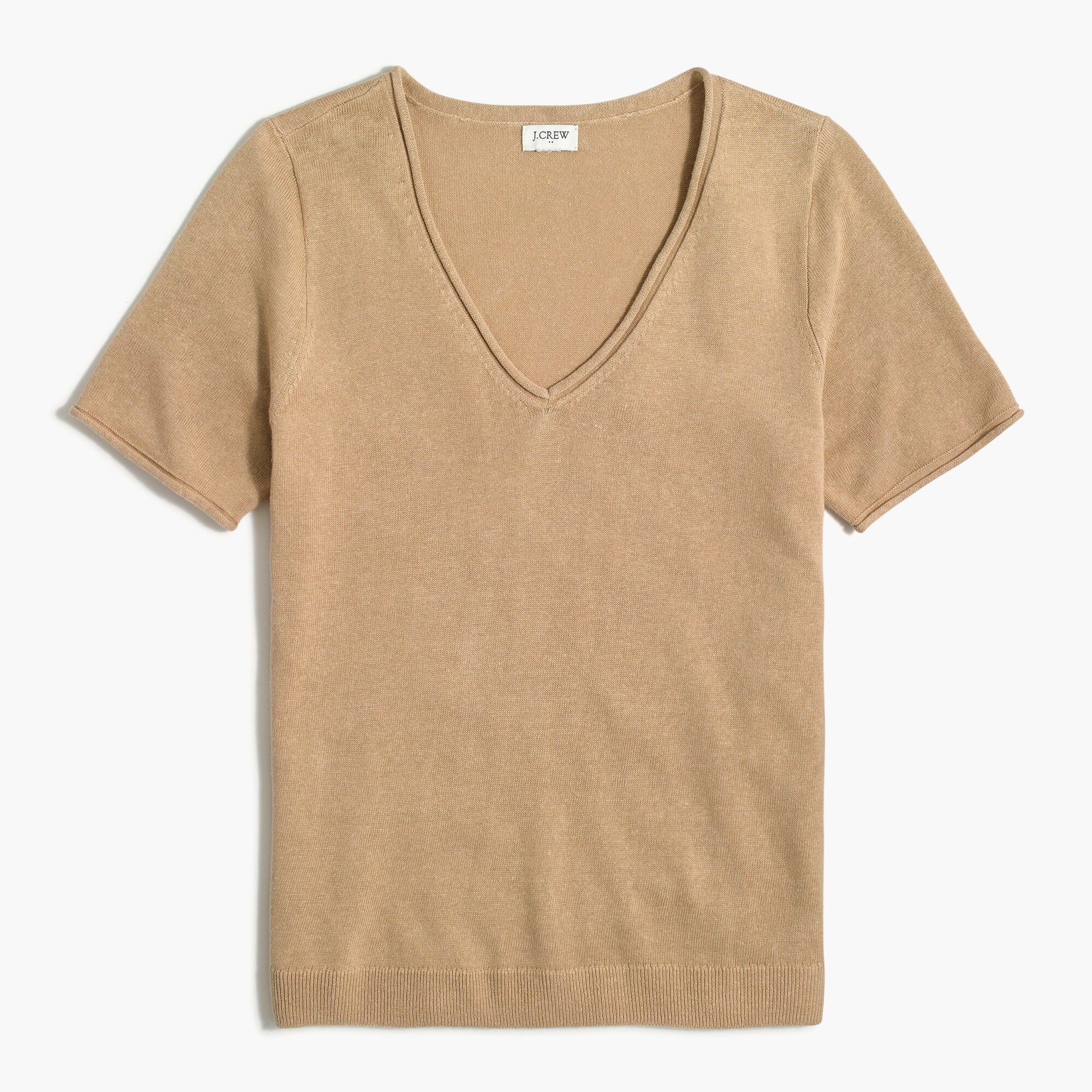 Short-sleeve linen-blend V-neck sweater