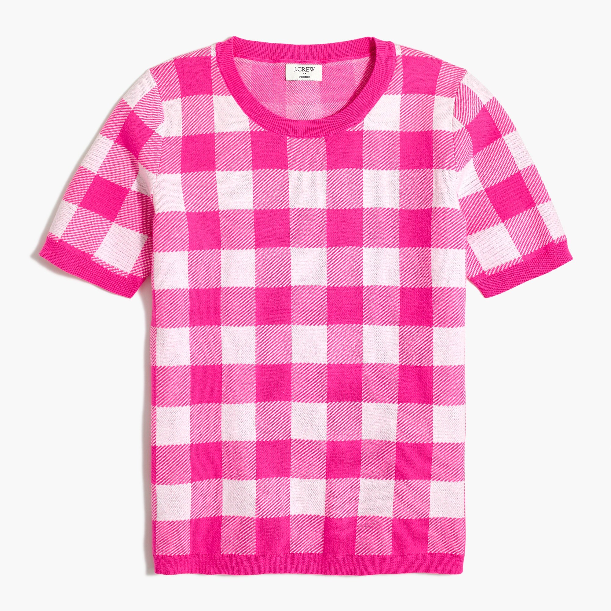 Short-sleeve gingham sweater
