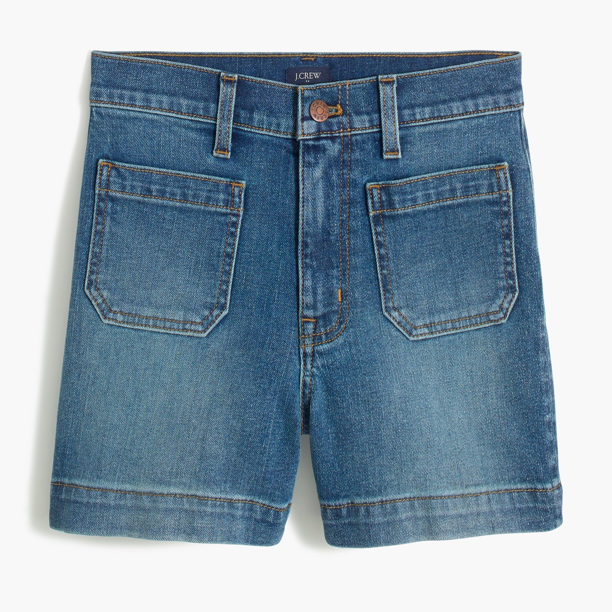 high-rise denim short with patch pockets for women