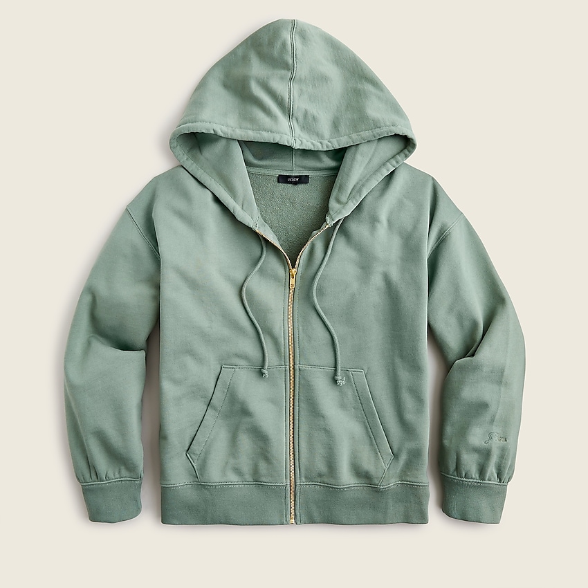 j.crew: university terry zip-up hoodie with logo embroidery for women, right side, view zoomed