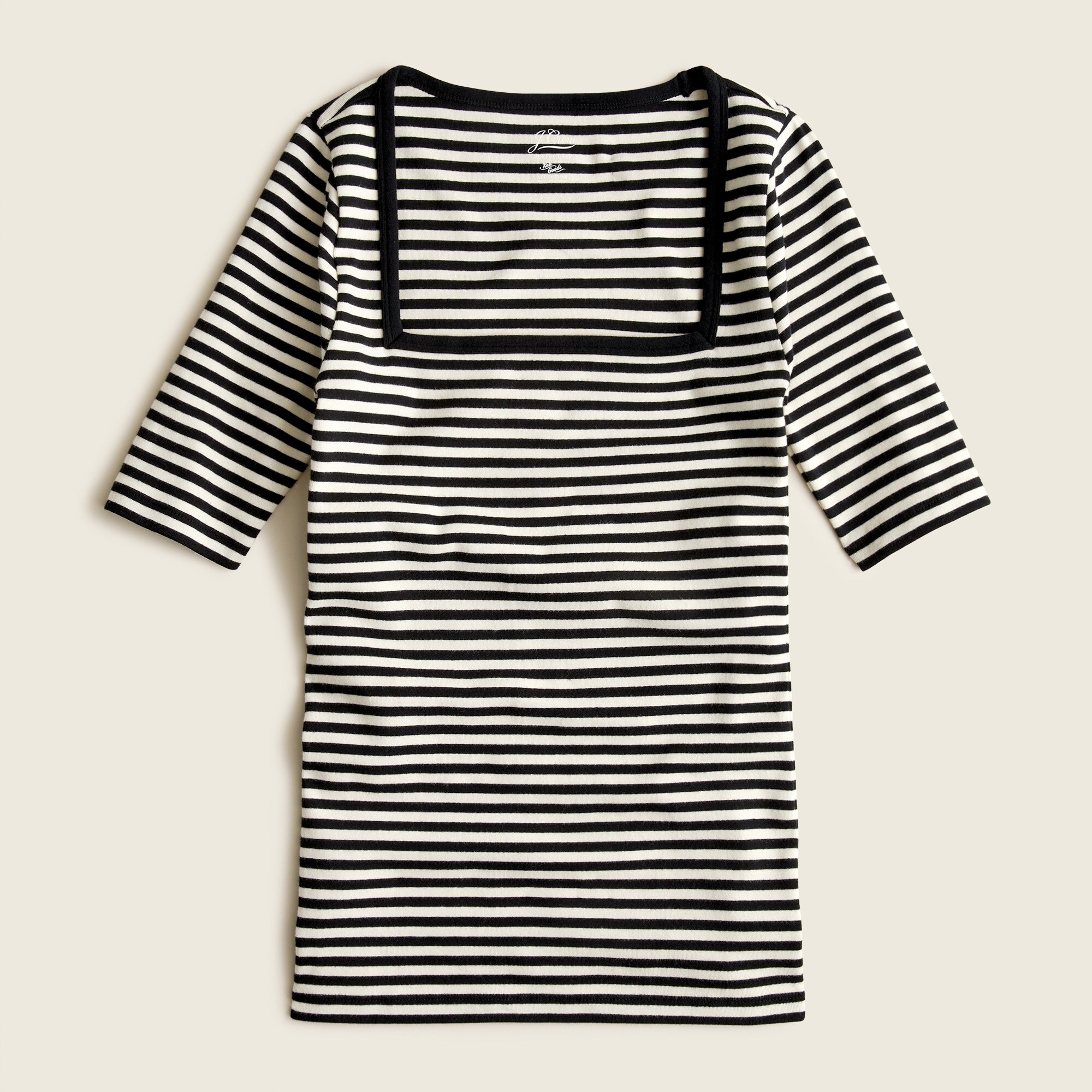 J.Crew: Perfect-fit Elbow-sleeve Squareneck T-shirt In Stripe For Women