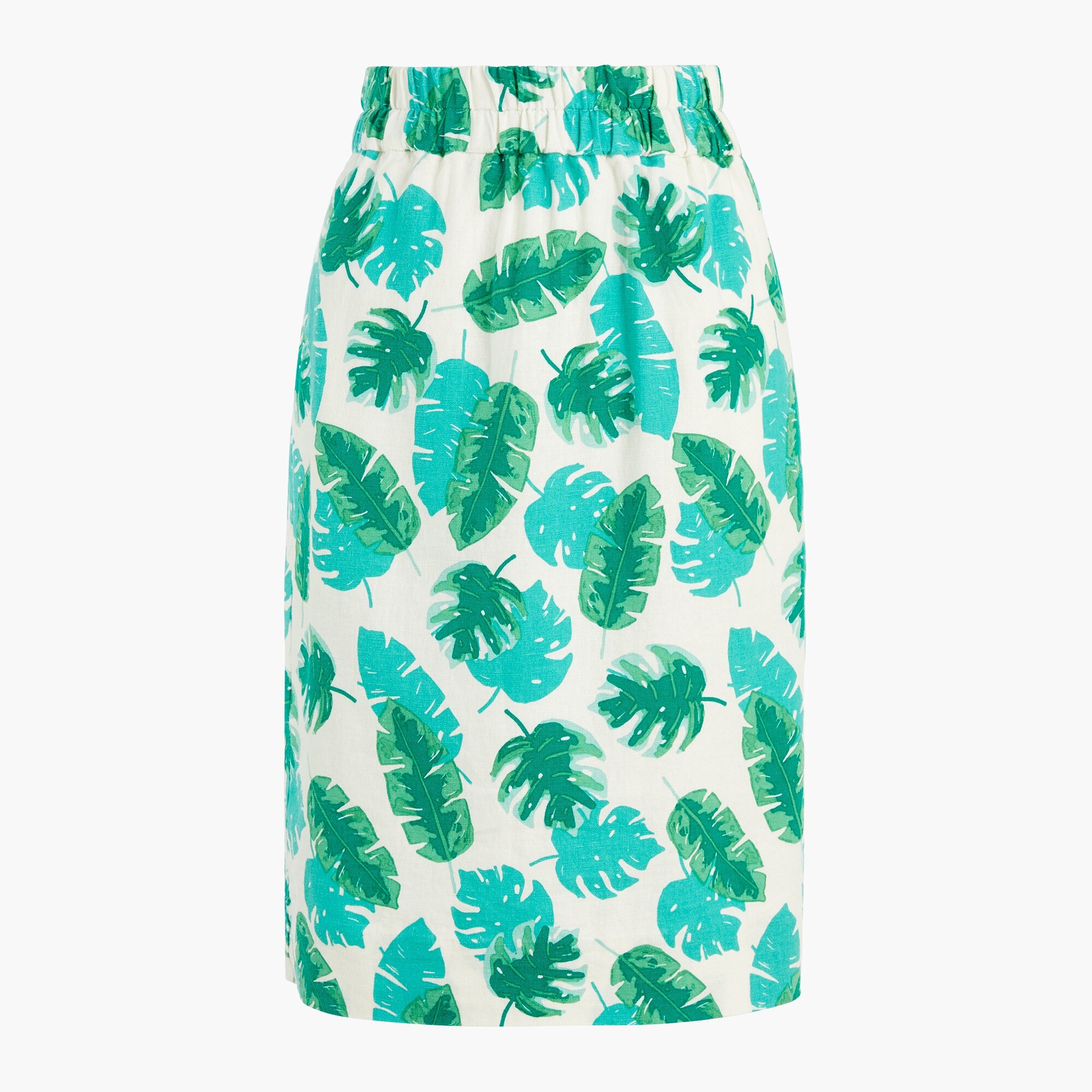 linen-blend pull-on skirt in palm print for women