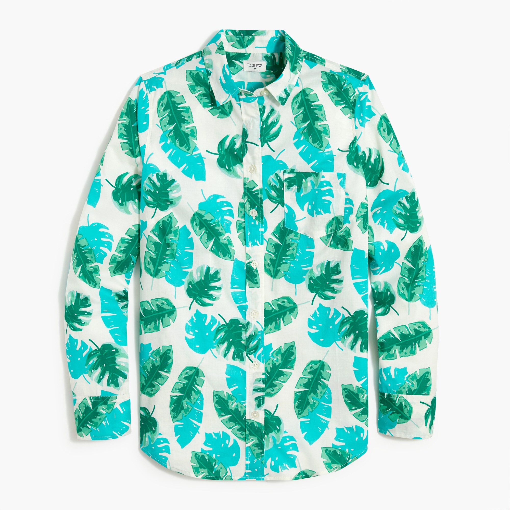 palm-print button-up shirt in signature fit for women