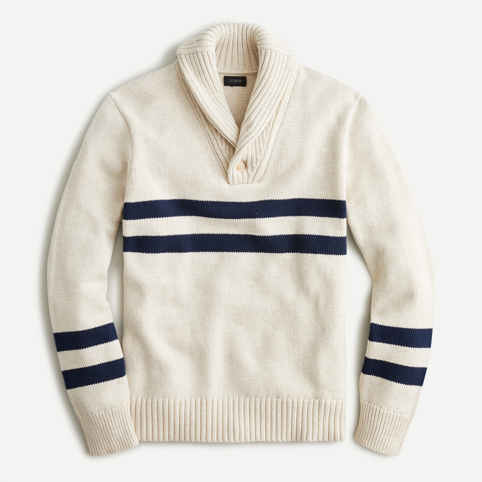 Cotton shawl-collar sweater in stripe