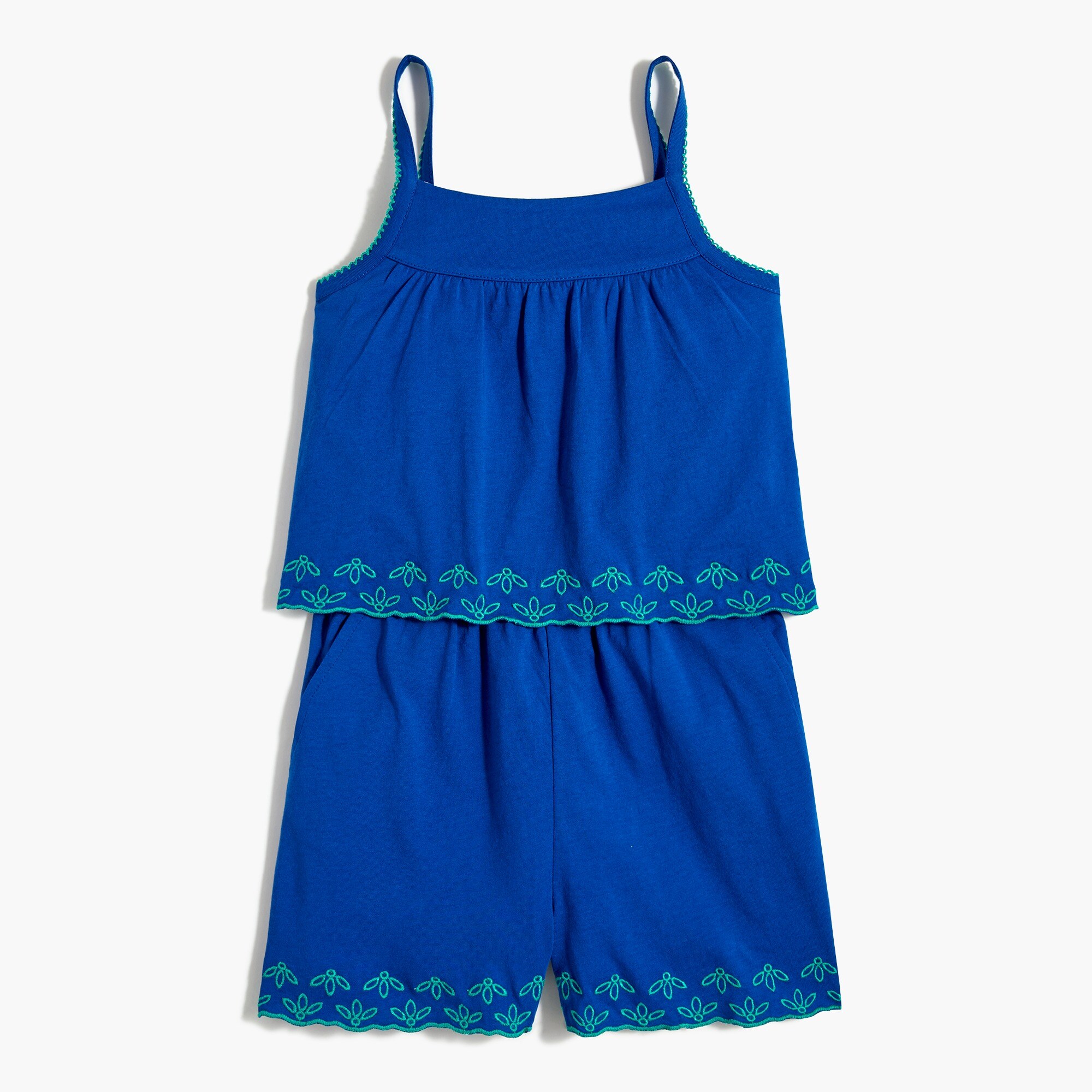 Girls' embroidered knit romper