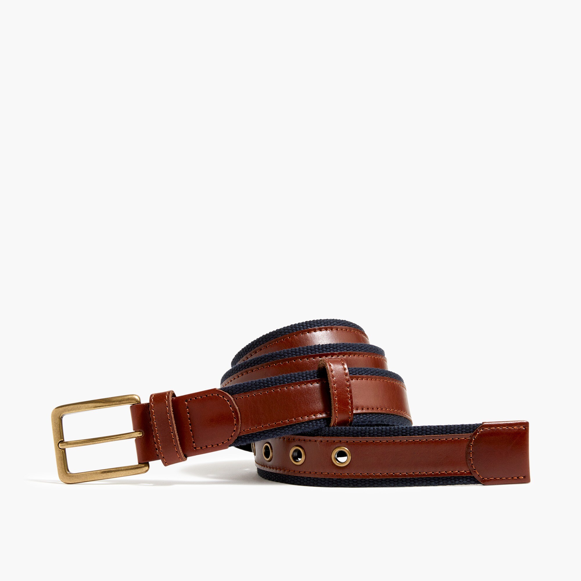 leather belt with canvas trim for men