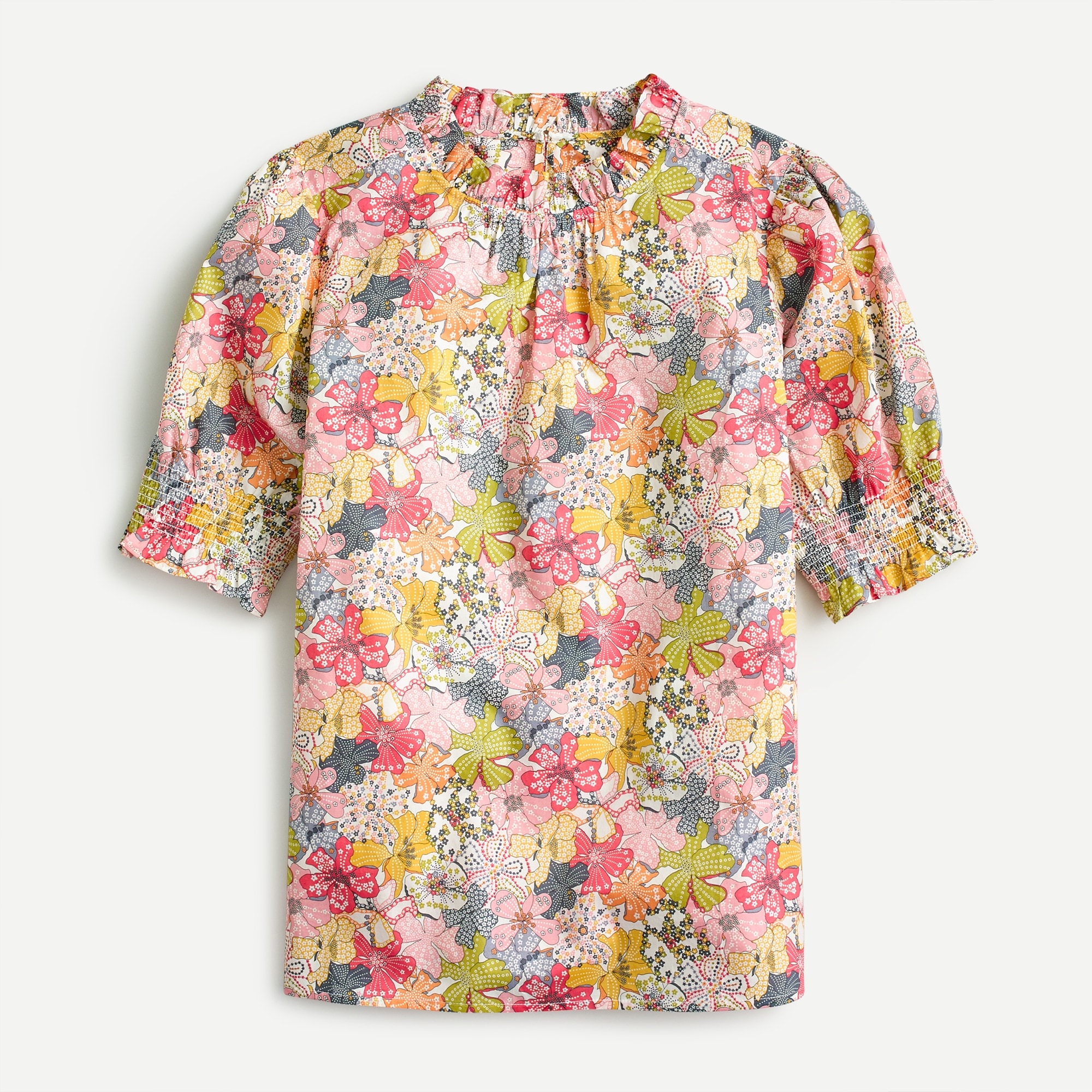 Smocked puff-sleeve top in Liberty® Mauvey floral