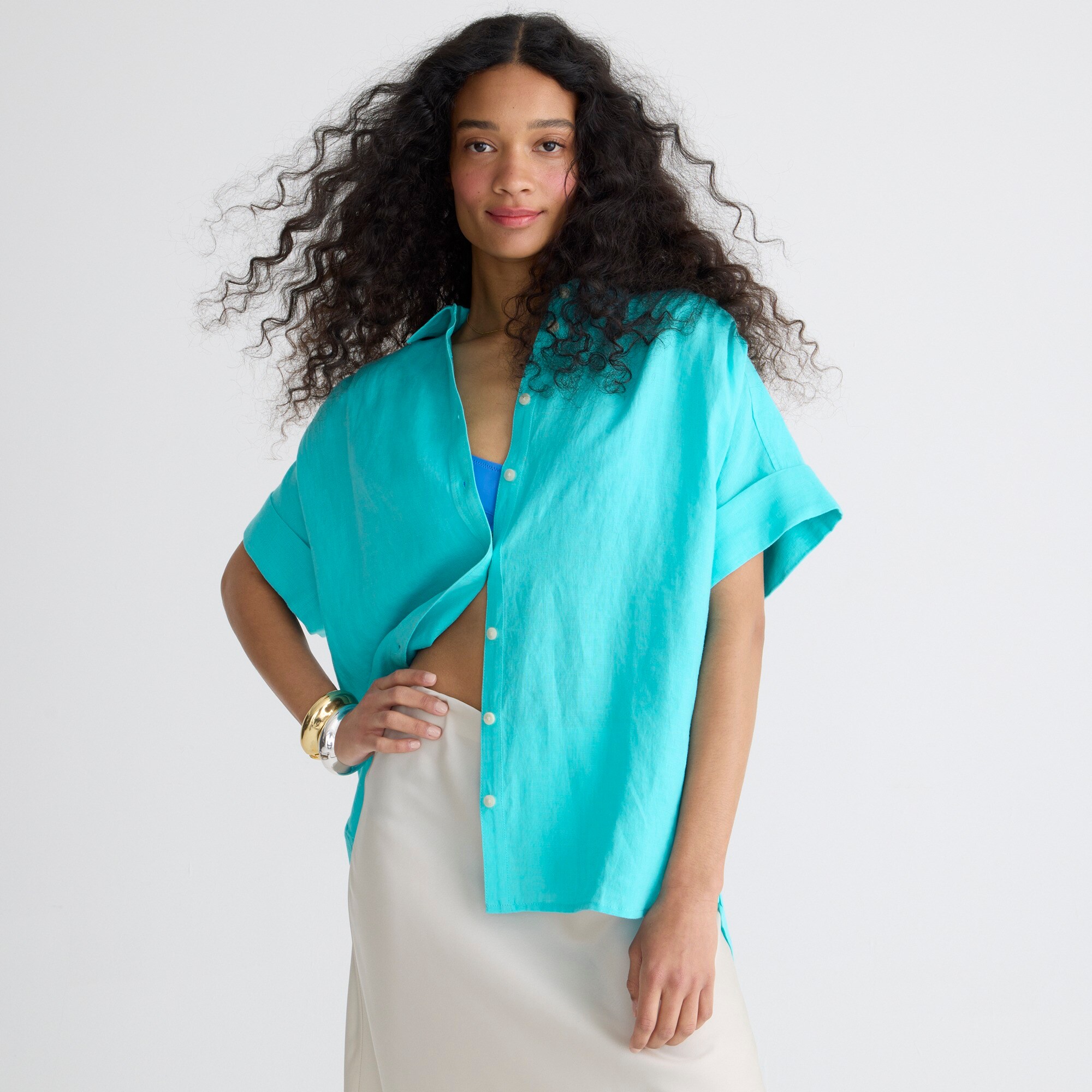 J.Crew Relaxedfit Shortsleeve Baird McNutt Irish Linen Shirt For Women