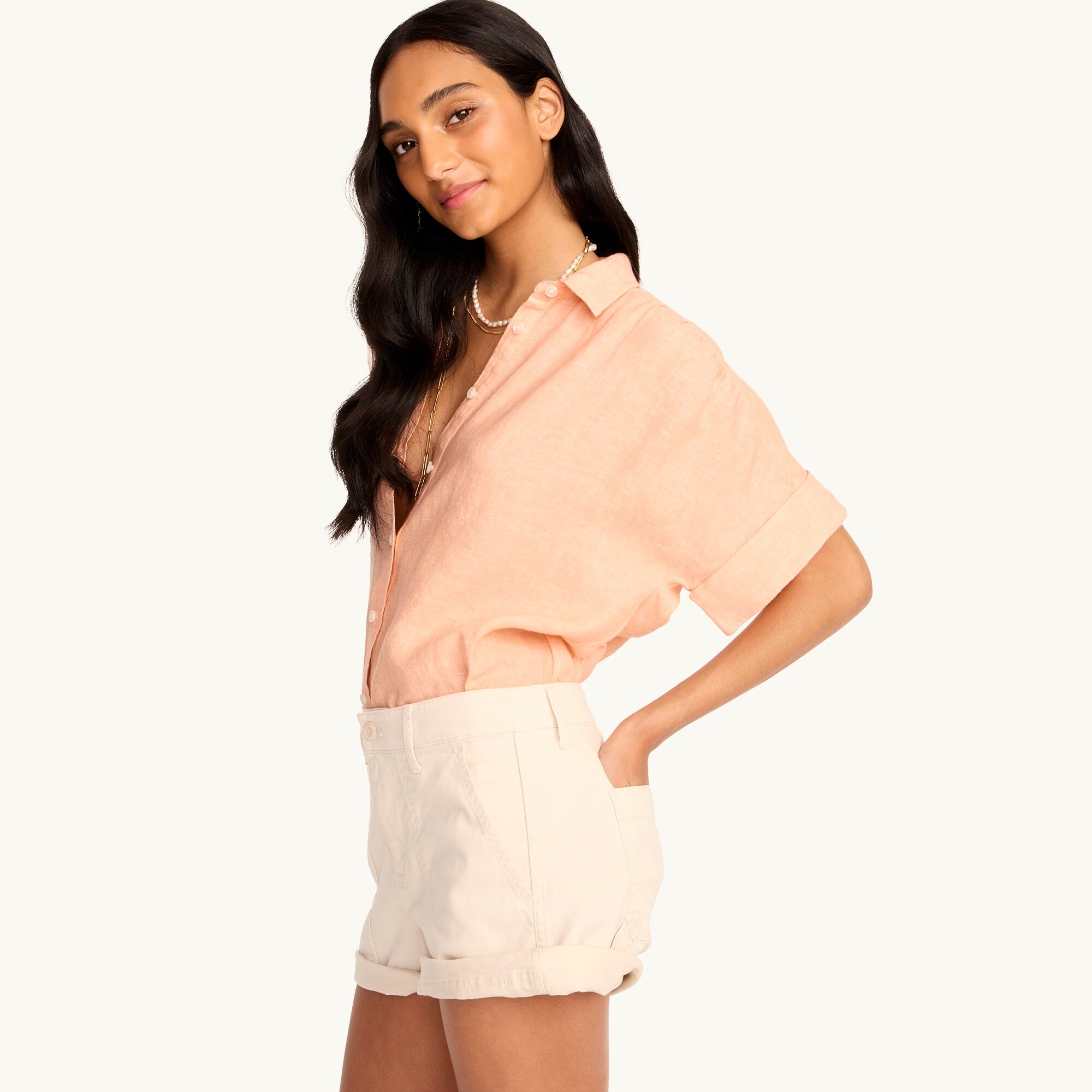 j.crew: relaxed-fit short-sleeve baird mcnutt irish linen shirt for women, right side, view zoomed