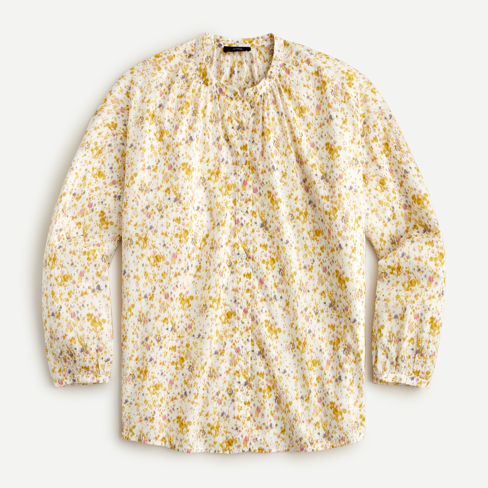 Cotton-voile button-front top in soft posies