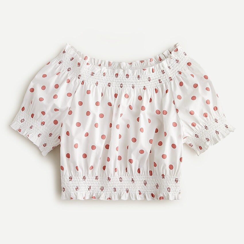 J.Crew: Puff-sleeve Smocked Top In White Rose Dot For Women