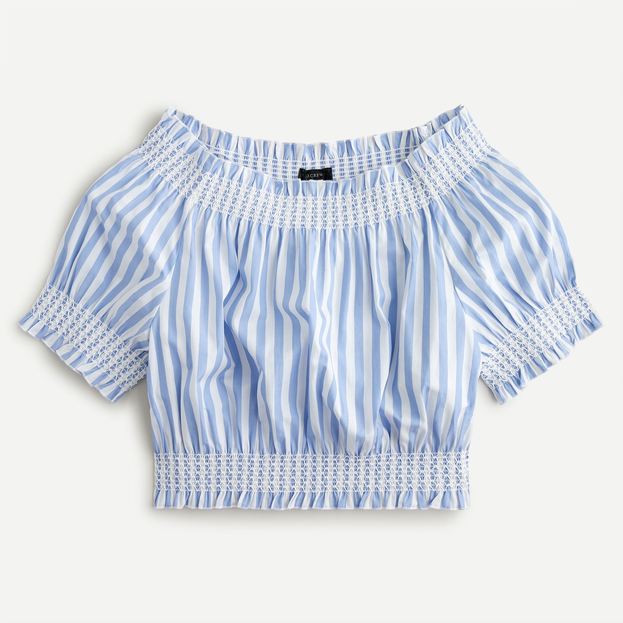 J.Crew: Puff-sleeve Smocked Top In Stripe For Women