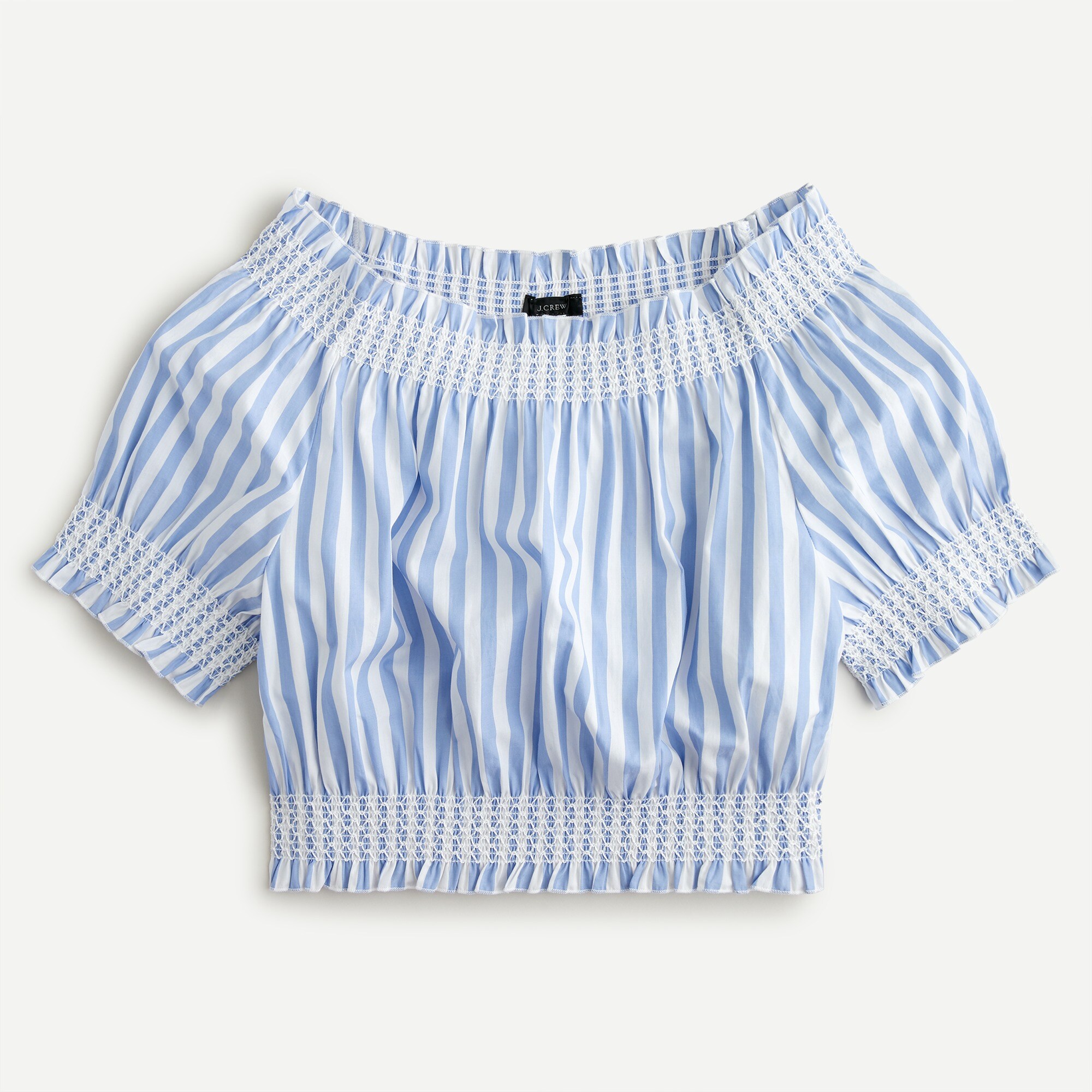 Puff-sleeve smocked top in stripe