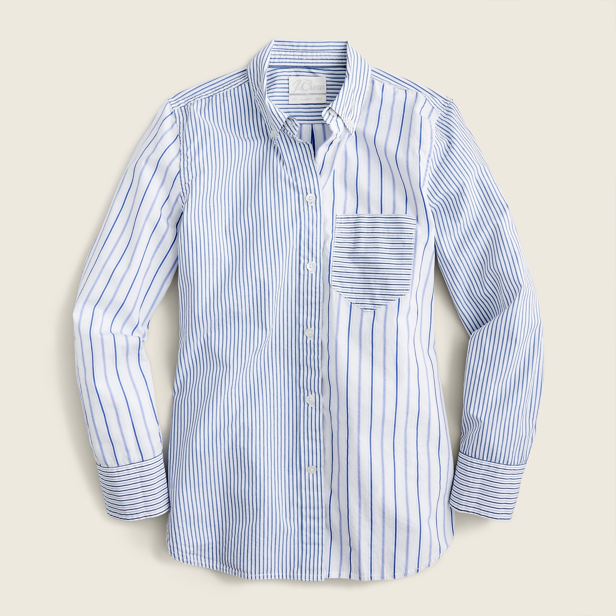 Classic-fit washed cotton poplin shirt in mixed stripe