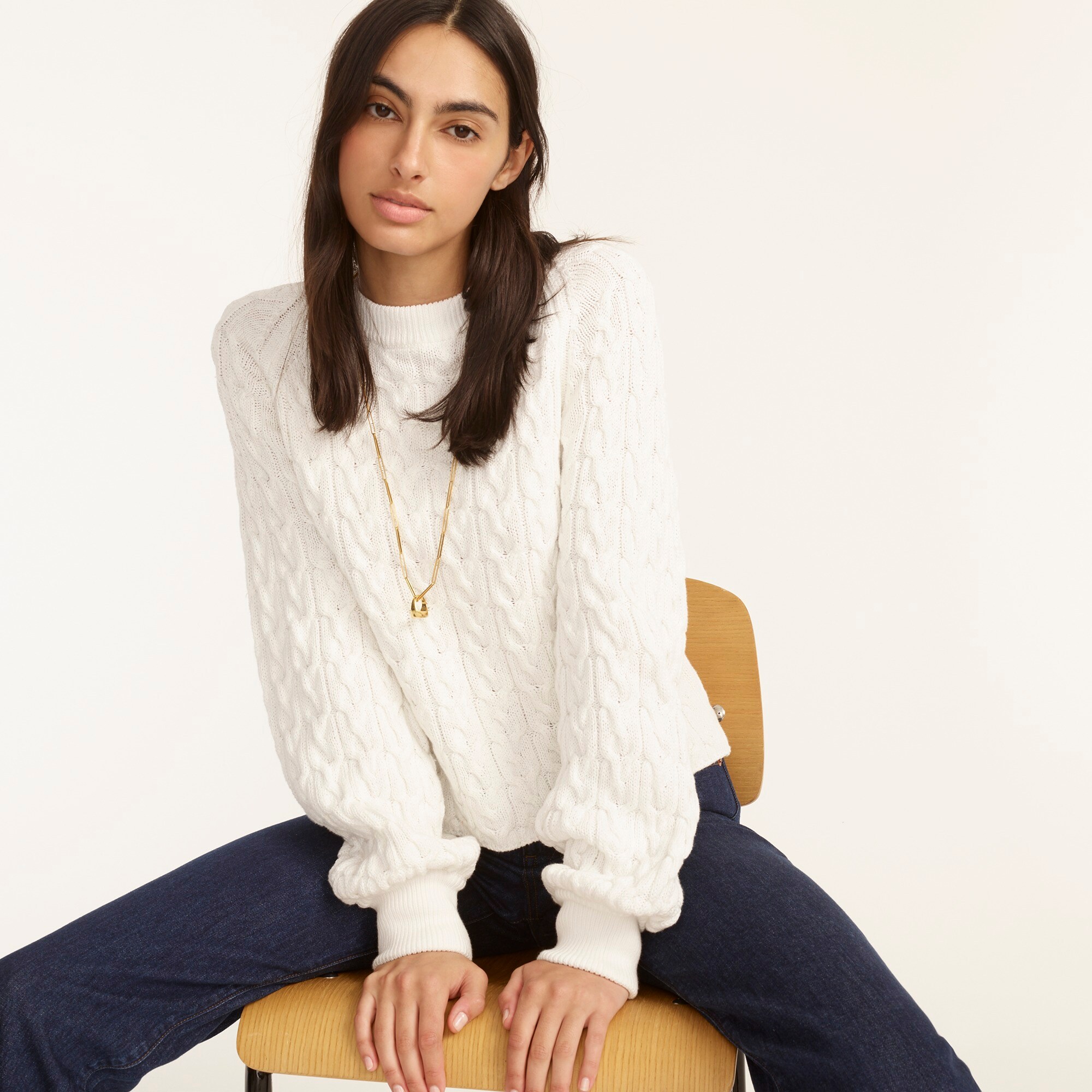 Relaxed-fit cable-knit crewneck sweater