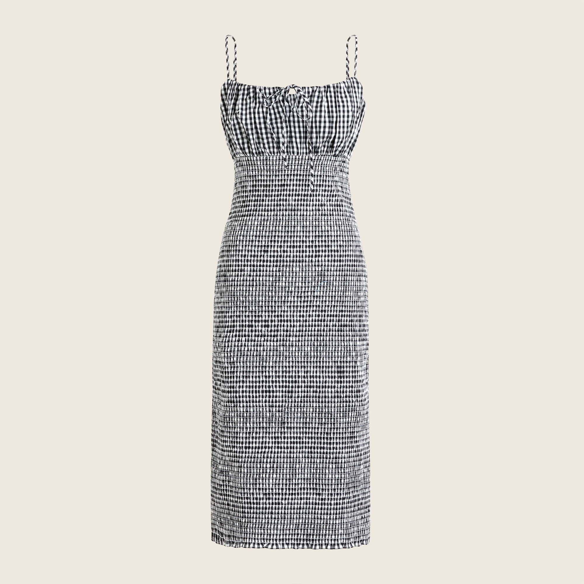 Smocked tie-front dress in gingham
