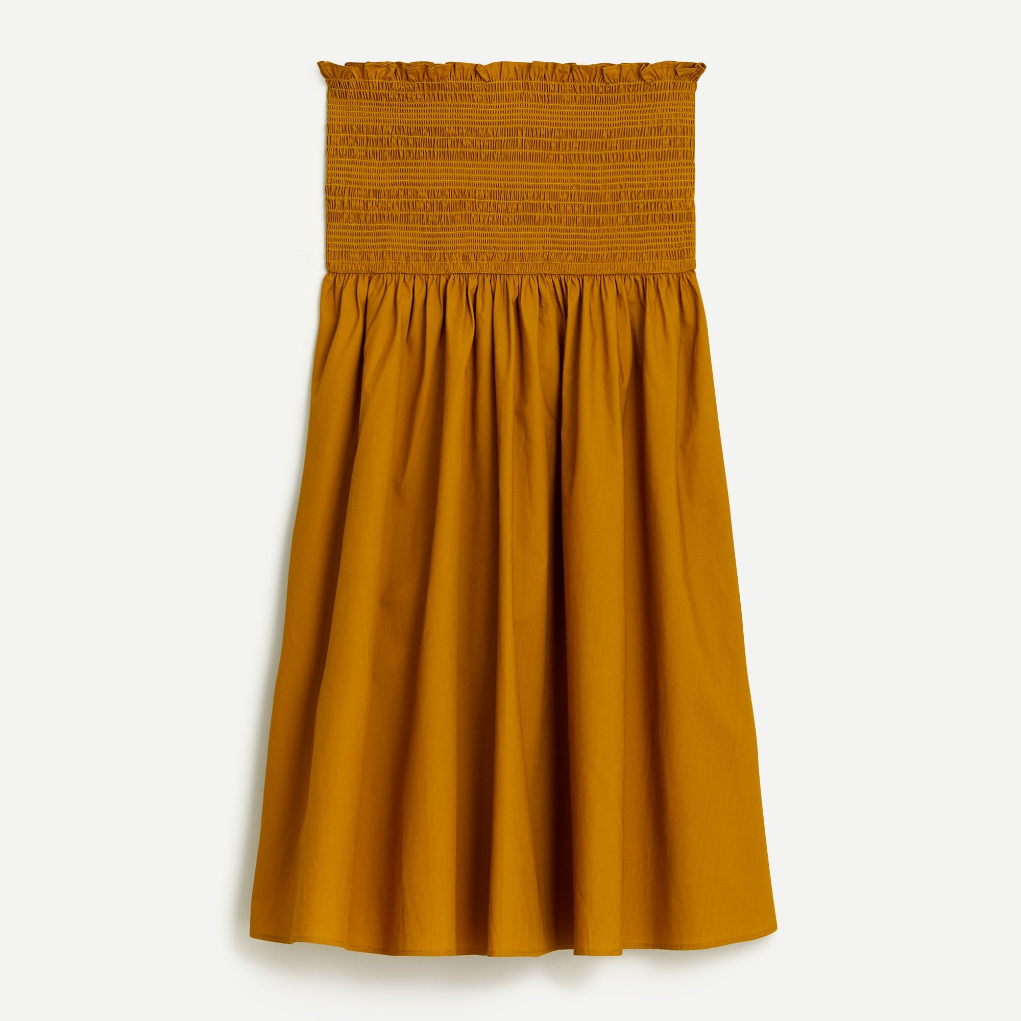 Smocked-waist cotton poplin midi skirt