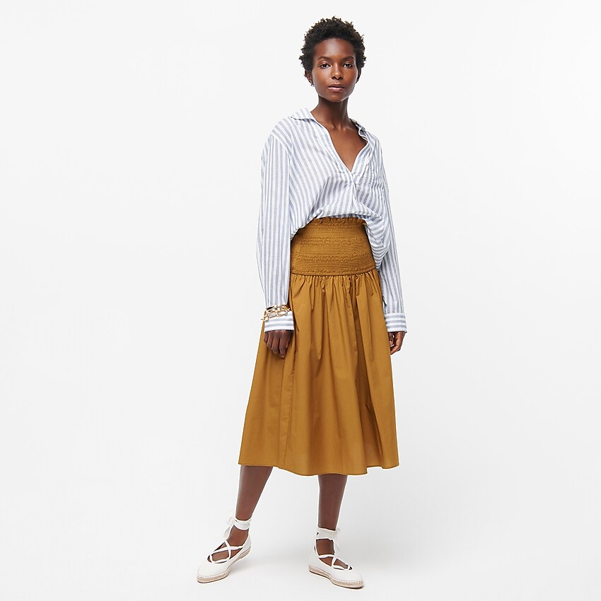 J.Crew: Smocked-waist Cotton Poplin Midi Skirt For Women