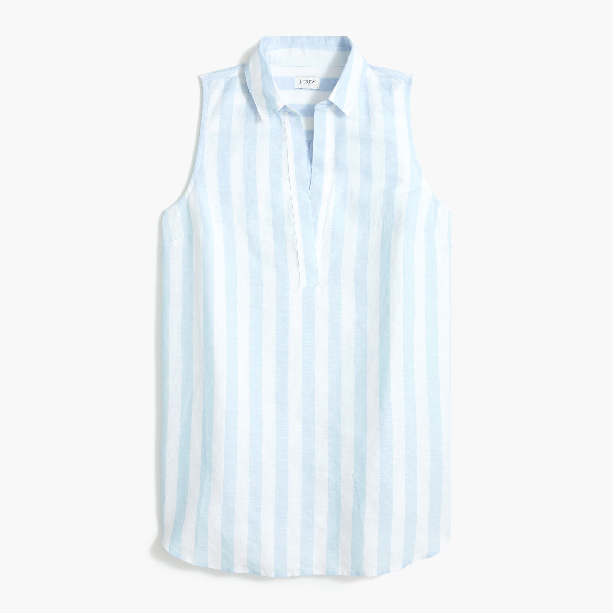 striped linen-cotton sleeveless popover tunic top for women
