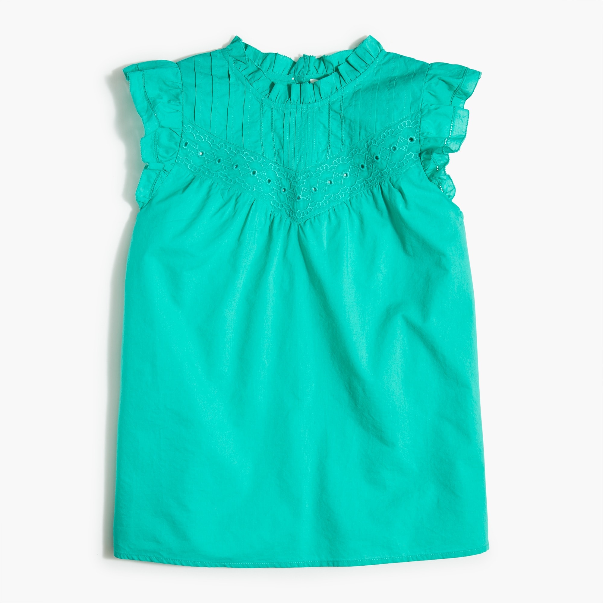 Sleeveless embroidered ruffle-sleeve top