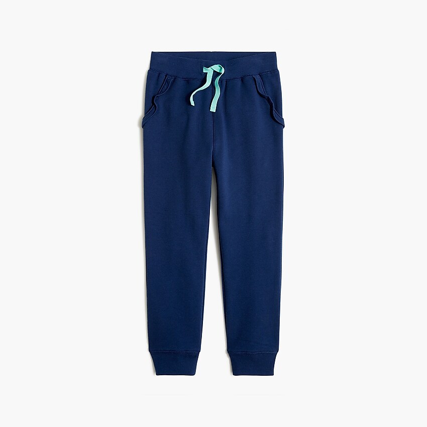 factory: girls' french terry ruffle sweatpant for girls, right side, view zoomed