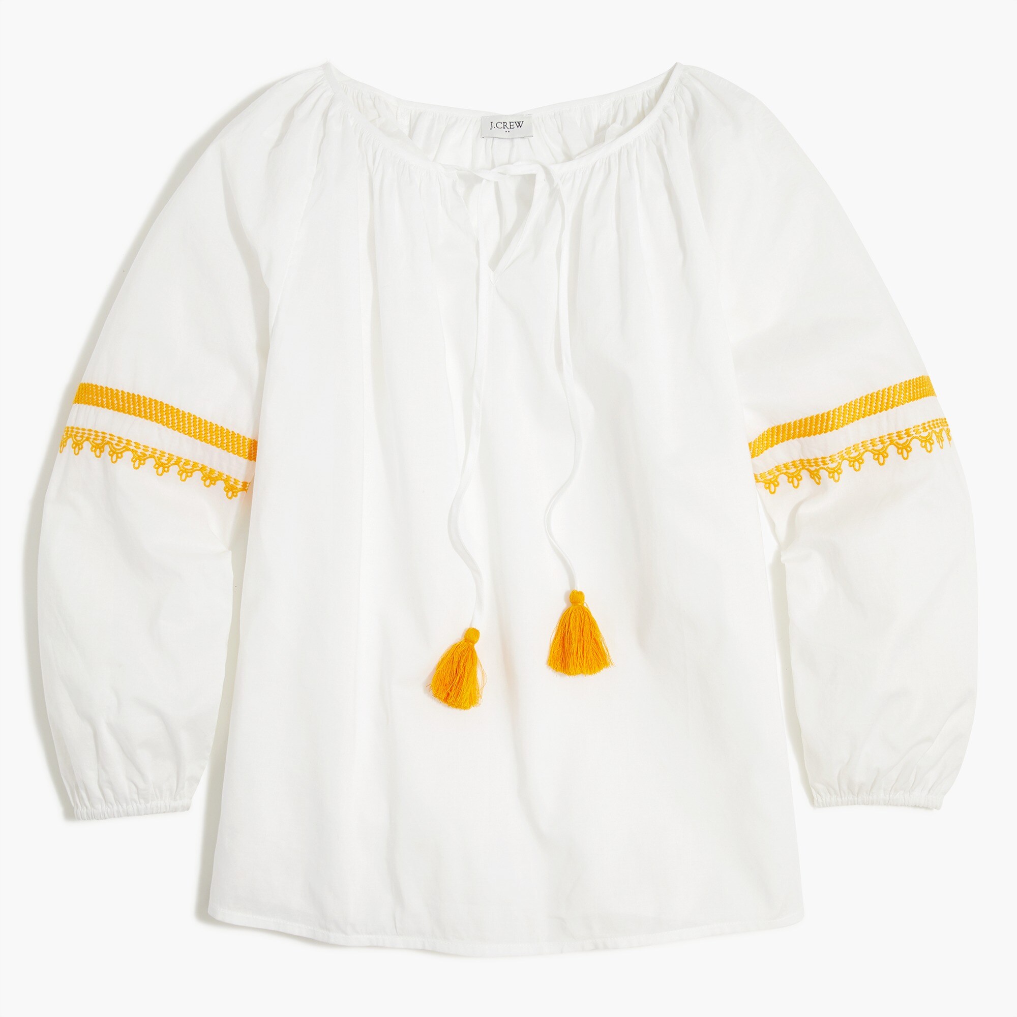 raglan cotton popover top with embroidered hem for women