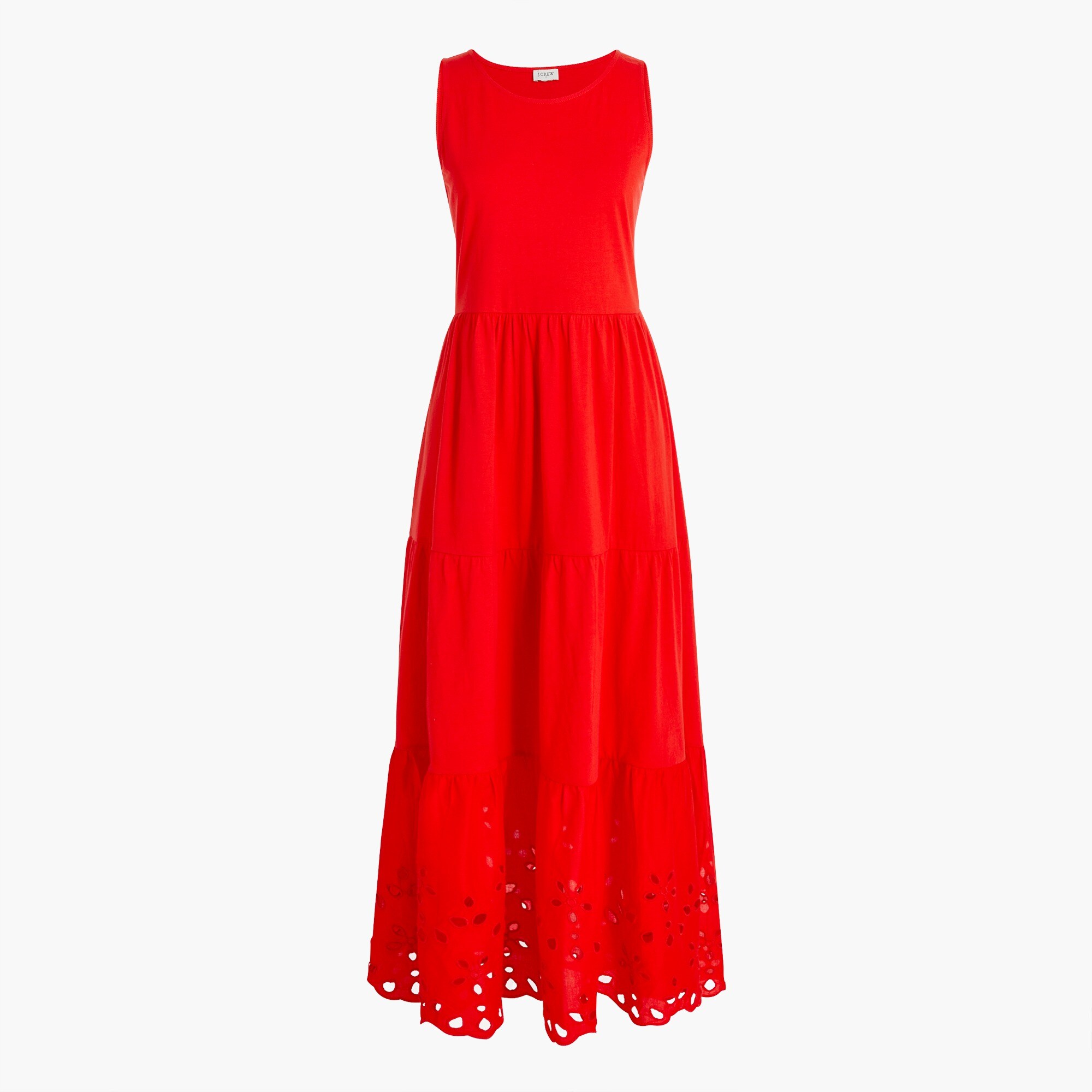 tiered knit maxi dress with eyelet hem for women