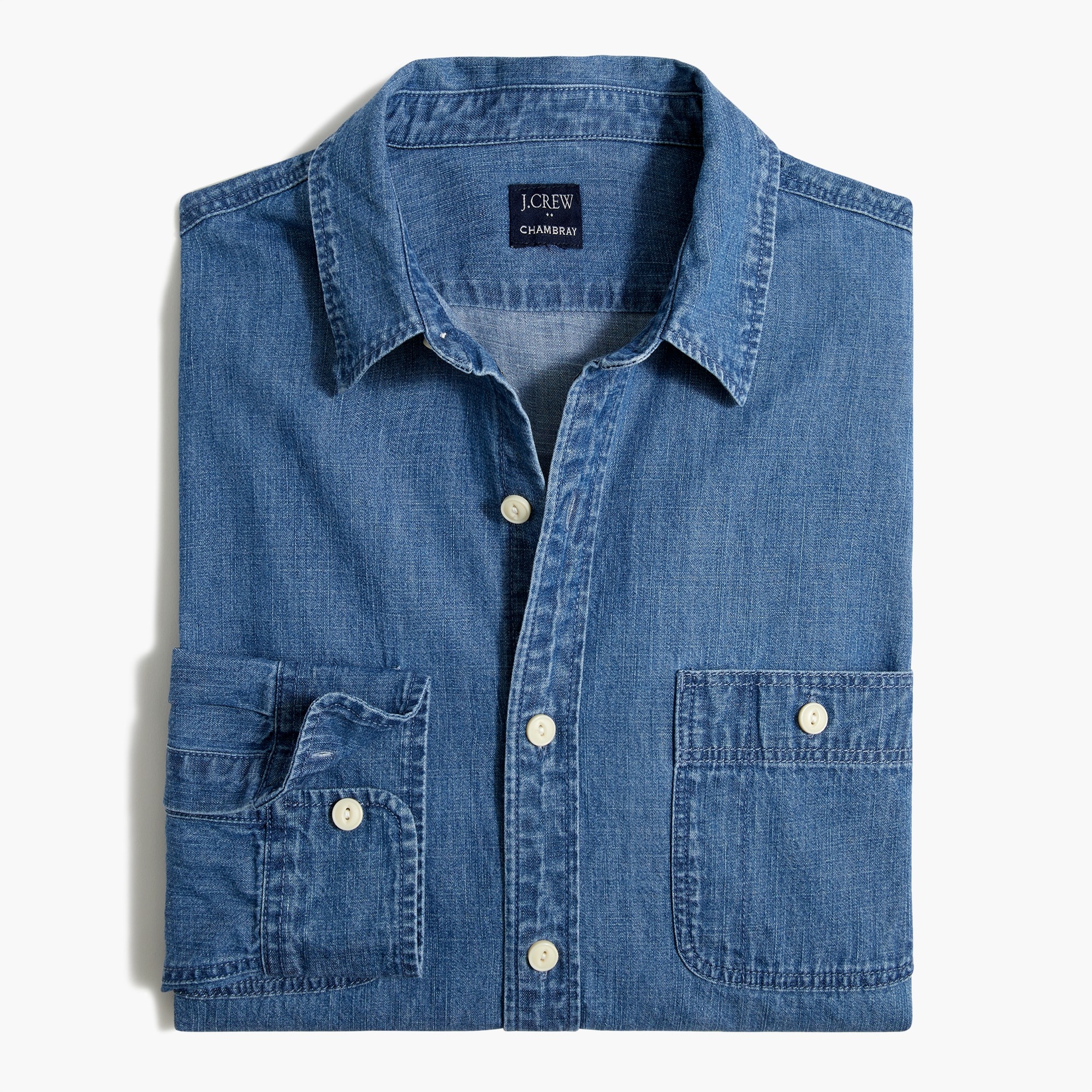 Untucked slim denim utility shirt