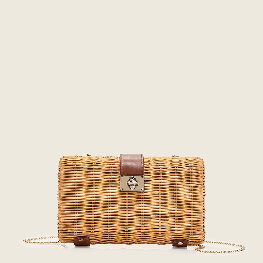 j.crew: rattan clutch with chain strap for women, right side, view zoomed
