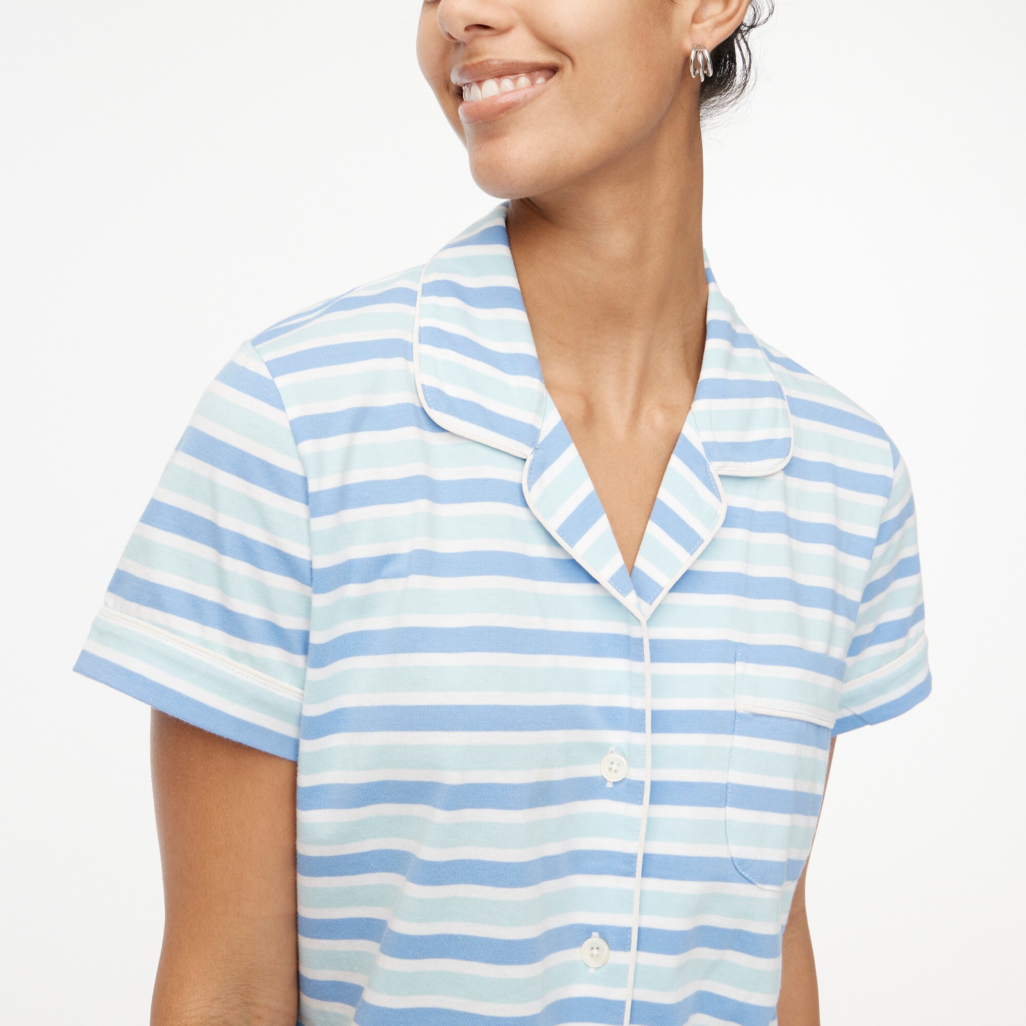 Striped short-sleeve knit pajama set