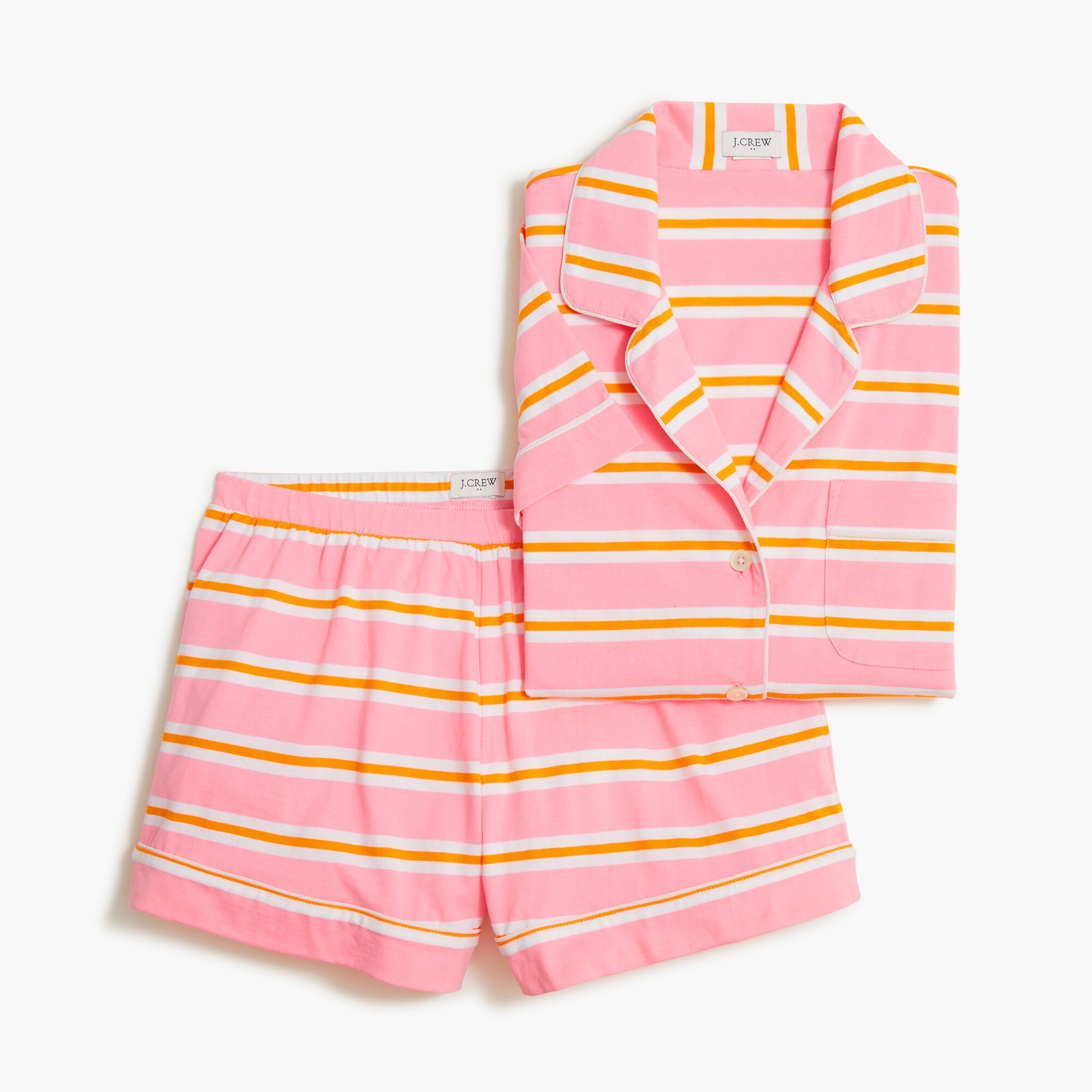 striped short-sleeve knit pajama set for women