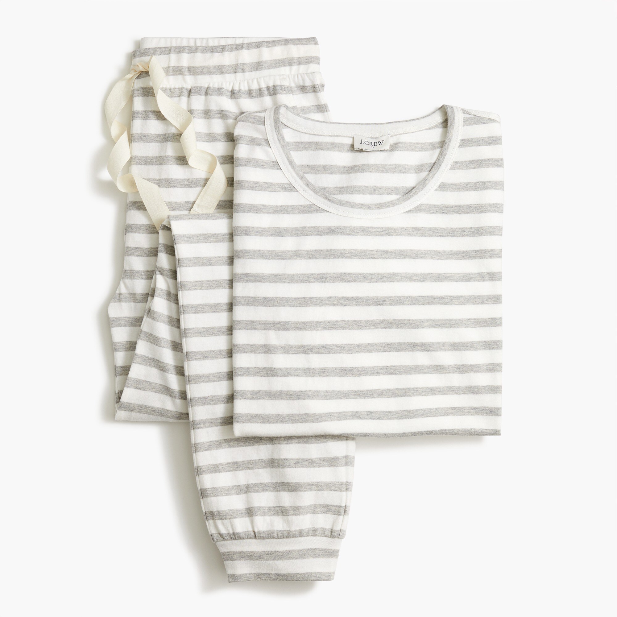 striped short-sleeve knit pajama set with jogger for women