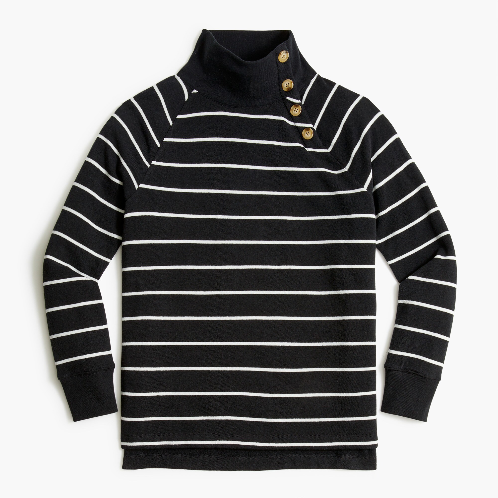 Striped wide button-collar tunic sweatshirt in cloudspun fleece