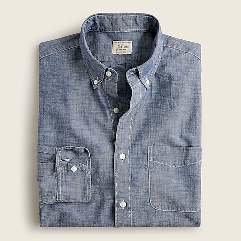 mens Slim Untucked Organic cotton chambray shirt in one-year wash