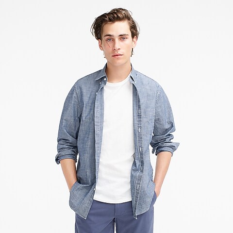 mens Tall Organic cotton chambray shirt in one-year wash