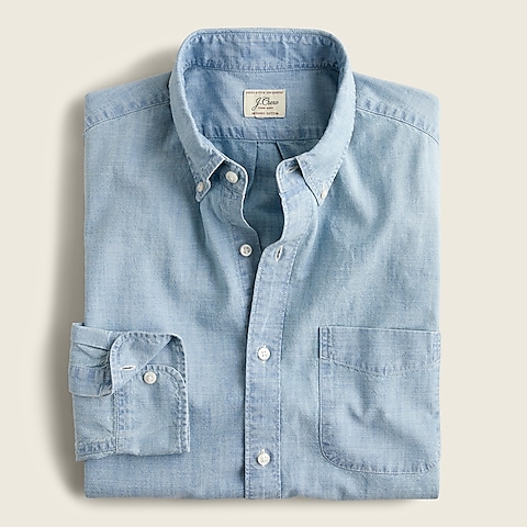 mens Slim Untucked Organic cotton chambray shirt in five-year wash