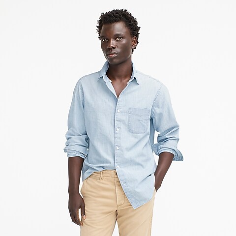 mens Tall Organic cotton chambray shirt in five-year wash