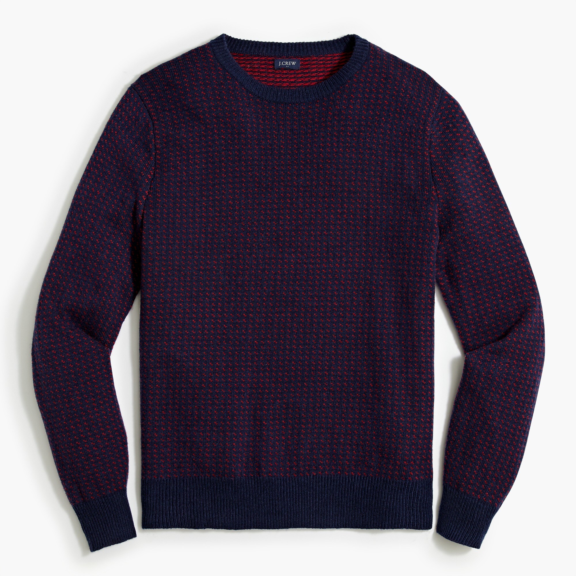 lambswool-blend bird's-eye stitch crewneck sweater for men