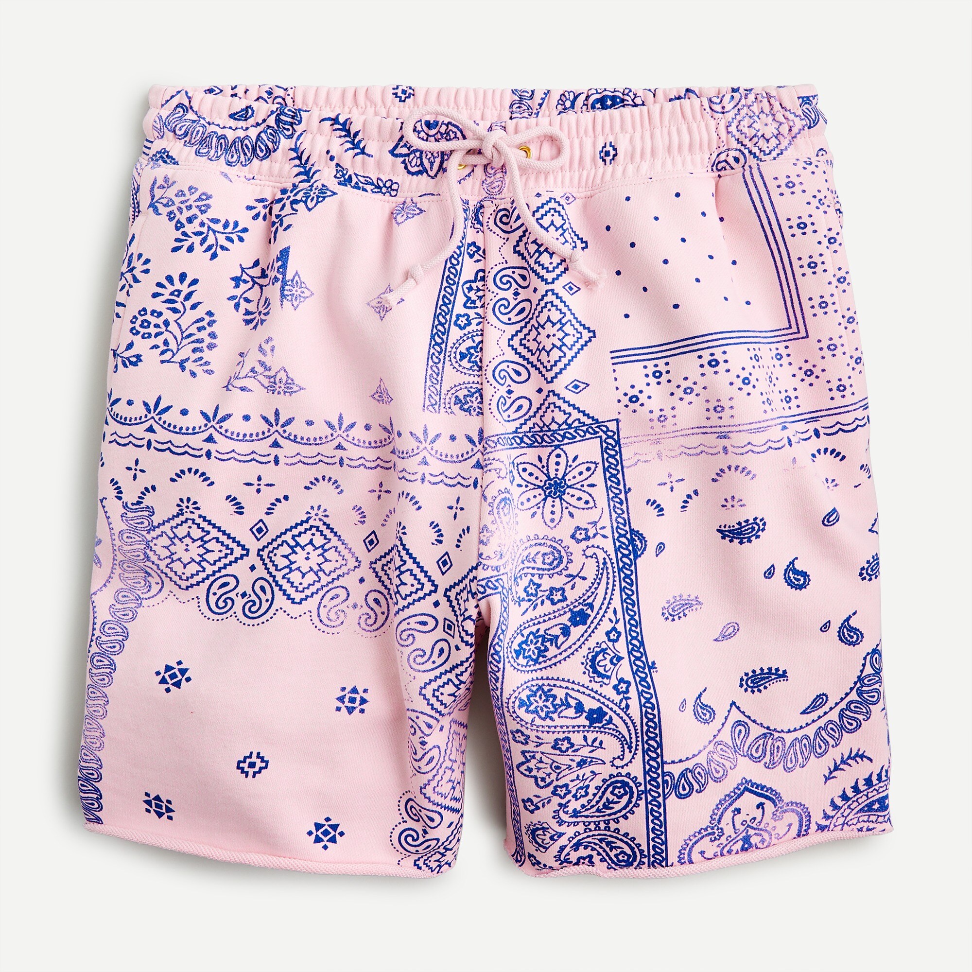 Original cotton terry long cutoff short in patchwork paisley