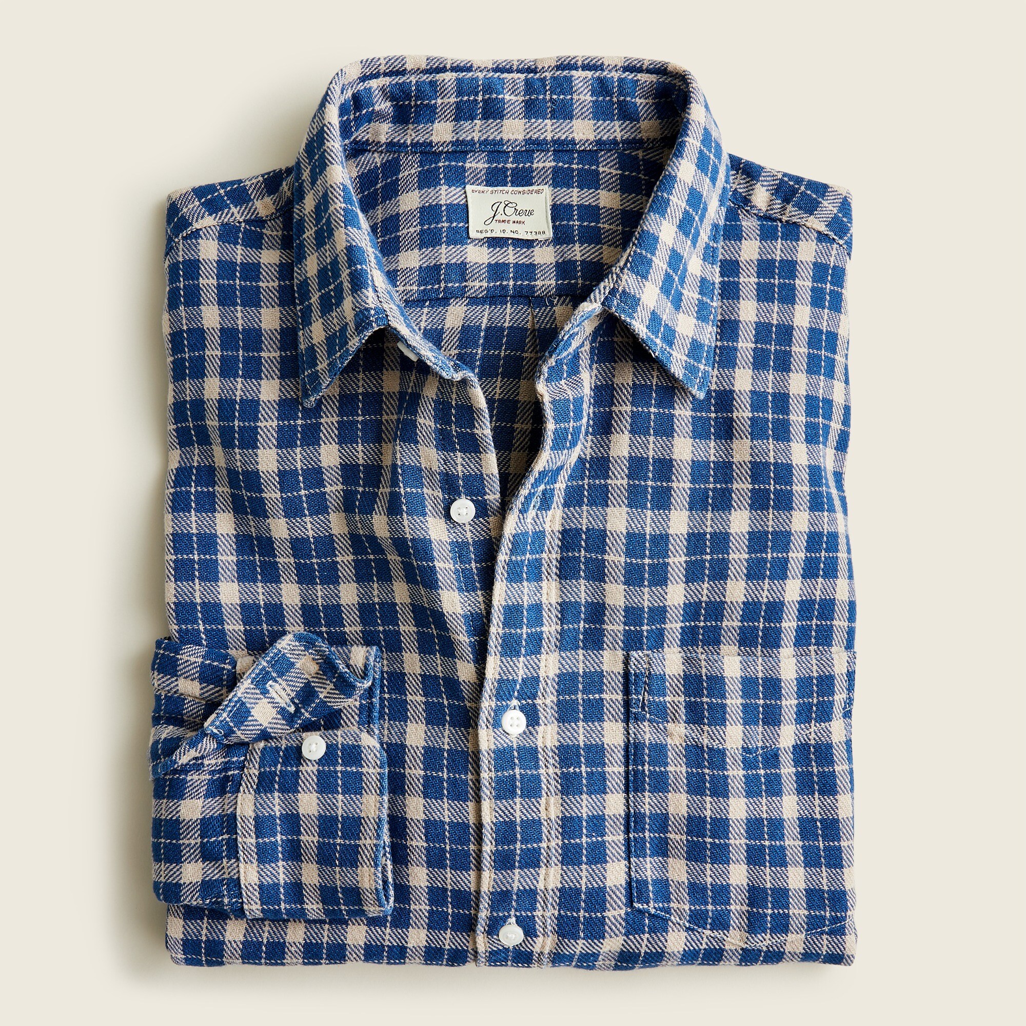 j.crew: indigo-dyed twill shirt for men, right side, view zoomed